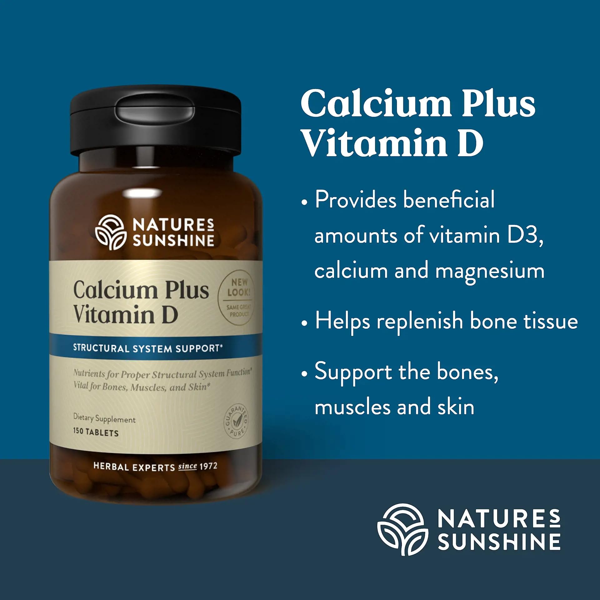 Comprimés Nature's Sunshine Calcium Plus D, prise facile pour l'apport quotidien en calcium.