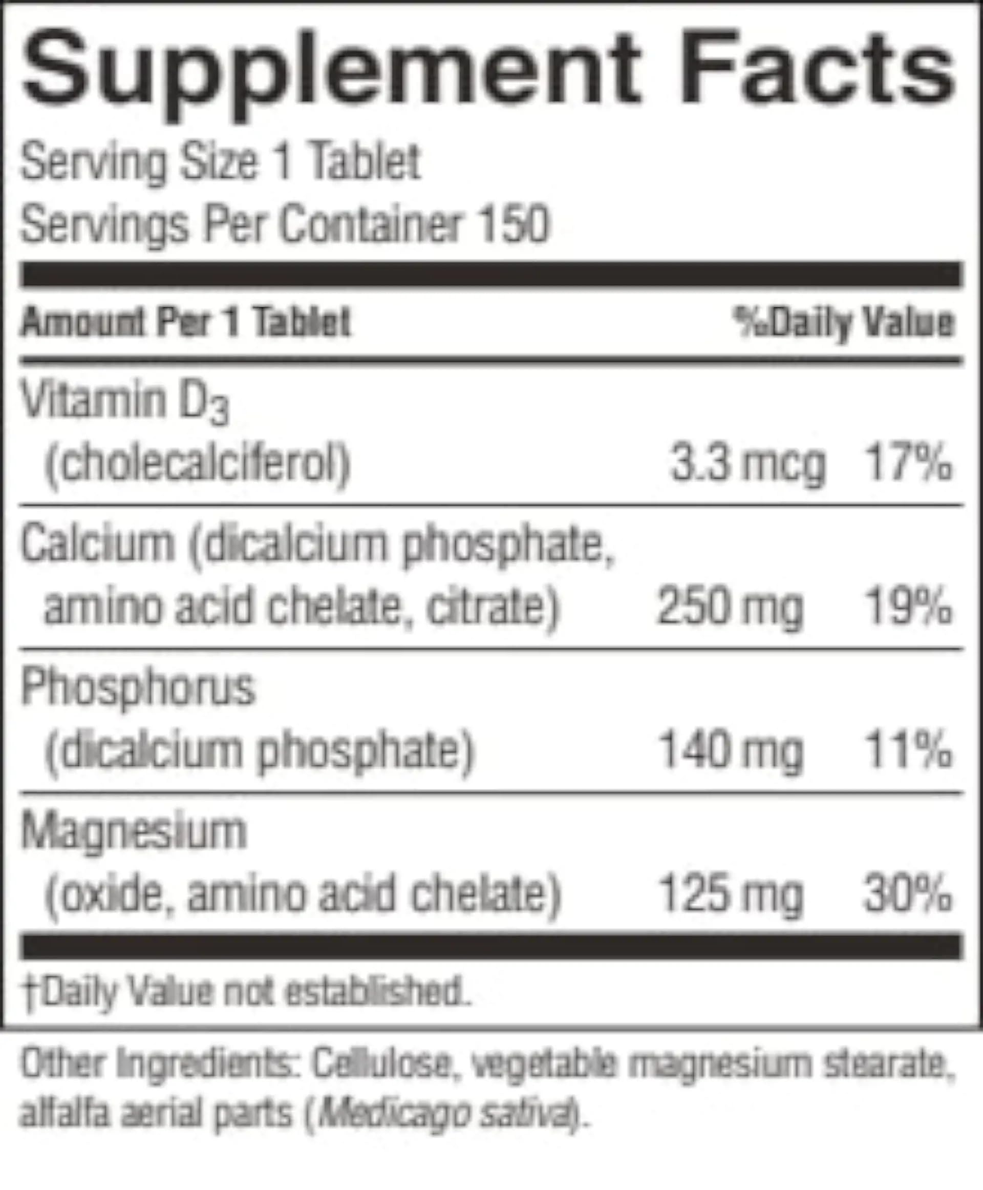 Étiquette Nature's Sunshine Calcium Plus D, informations claires sur vitamine D et calcium.