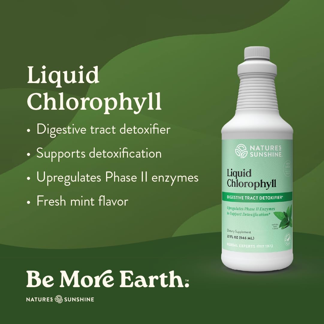 Chlorophylle Liquide Nature's Sunshine, gouttes mentholées pour une sensation fraîche.