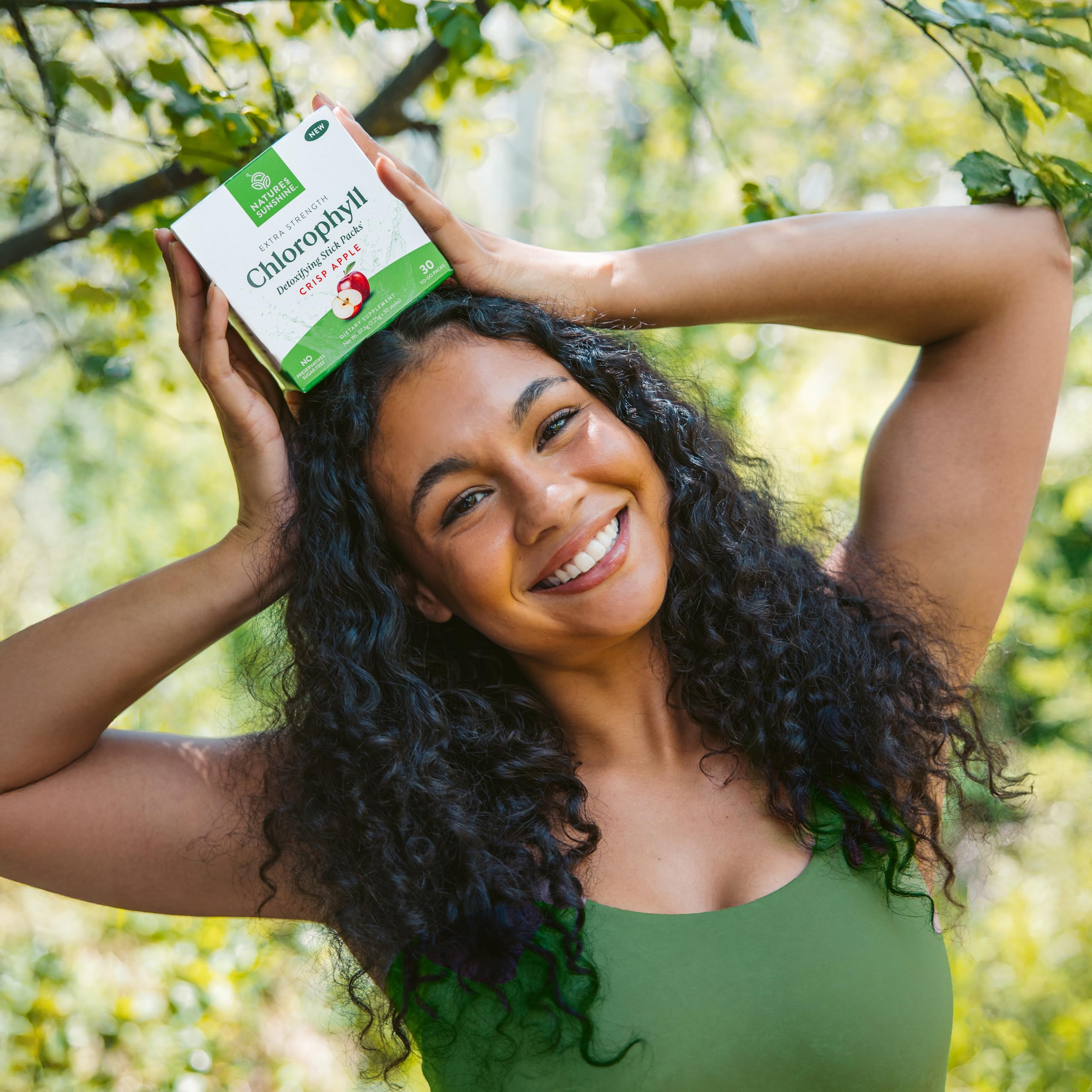Nature's Sunshine Chlorophylle stick-pack antioxydants pour peau rayonnante.