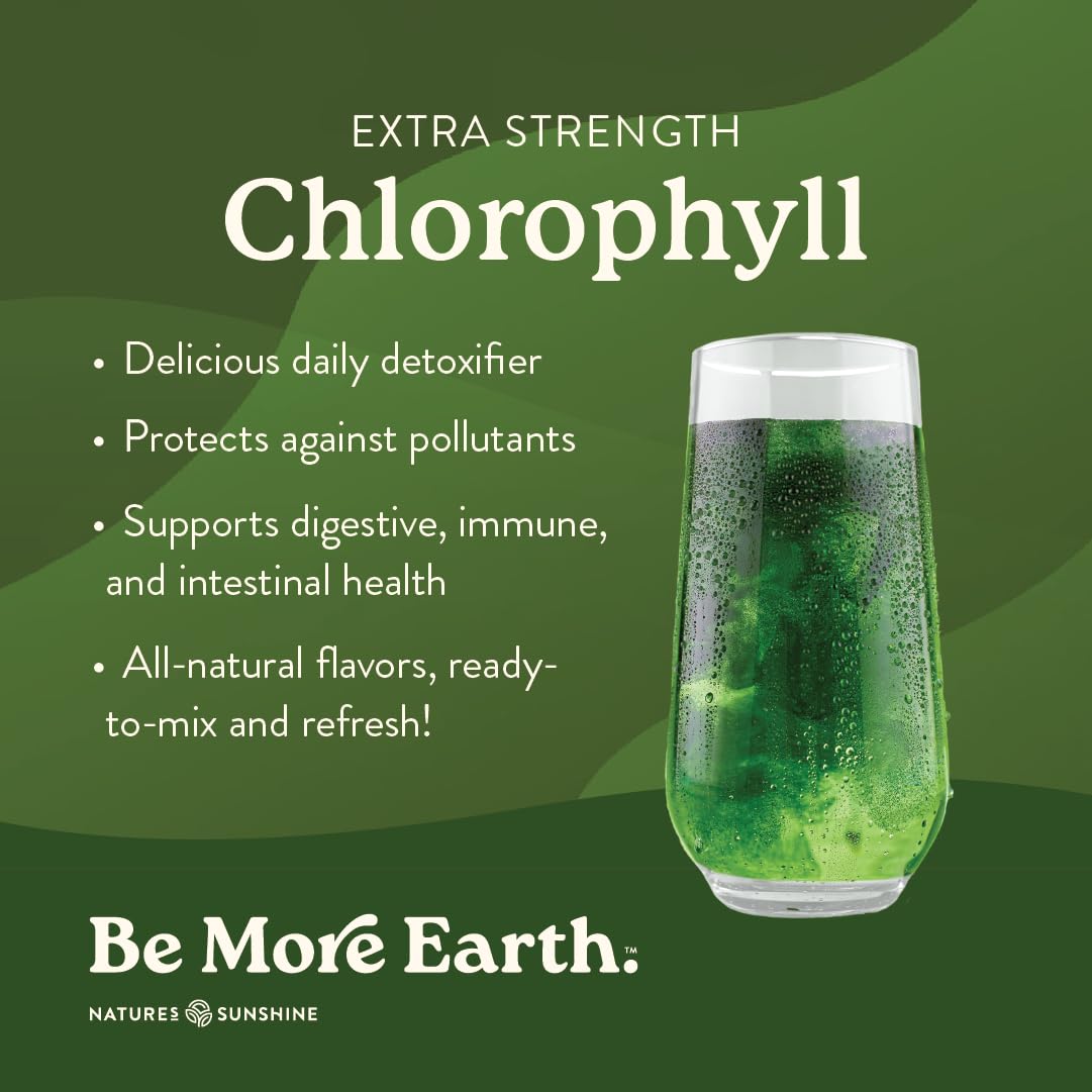 Nature's Sunshine Chlorophylle stick-pack portable, hydratation saine en déplacement.