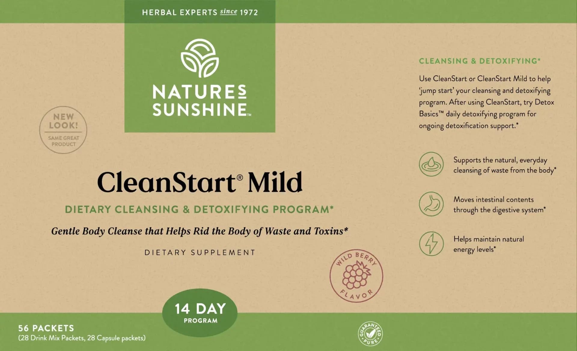 Nature's Sunshine CleanStart étiquette: informations claires assurant une utilisation sûre.