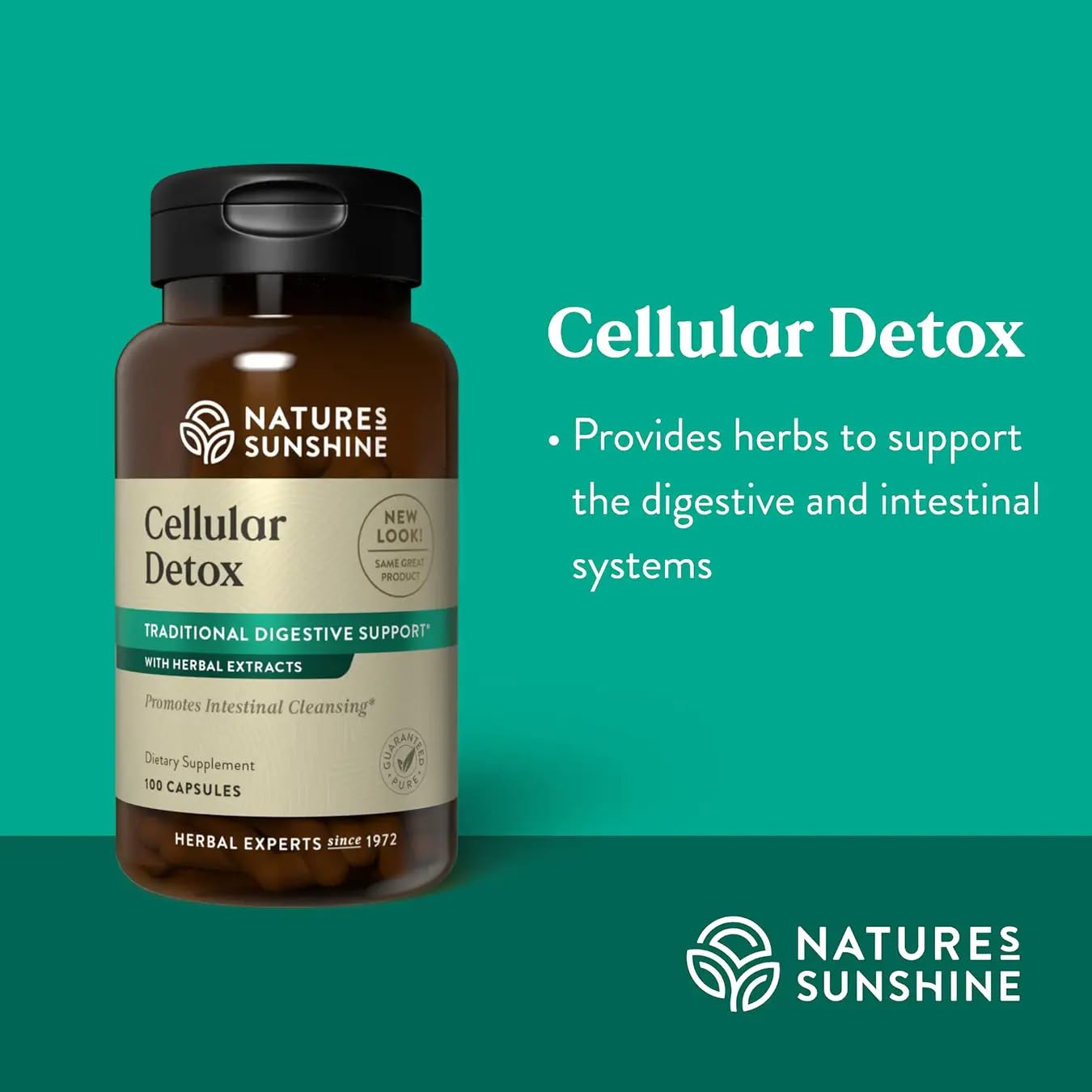 Nature's Sunshine Detox Cellulaire – ingrédients à base d'herbes naturelles pour soutenir l'intestin.