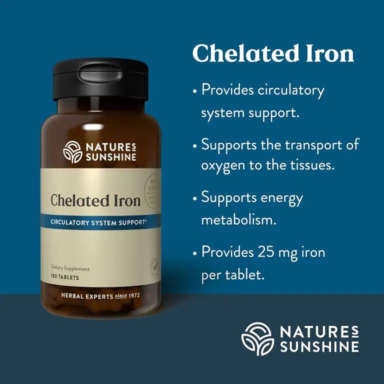 Nature's Sunshine Iron-Chelated 25mg – comprimés faciles à prendre pour soutenir l'énergie.