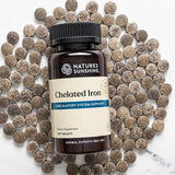 Nature's Sunshine Iron-Chelated 25mg – emballage clair avec informations de dosage.