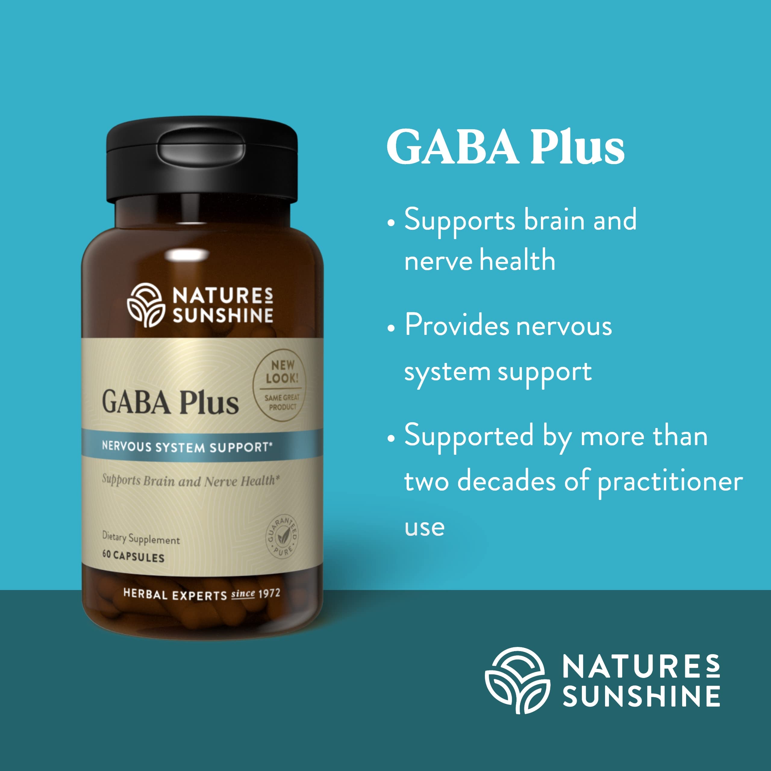 Nature's Sunshine GABA Plus – bouteilles visibles sur table pour routine bien-être.