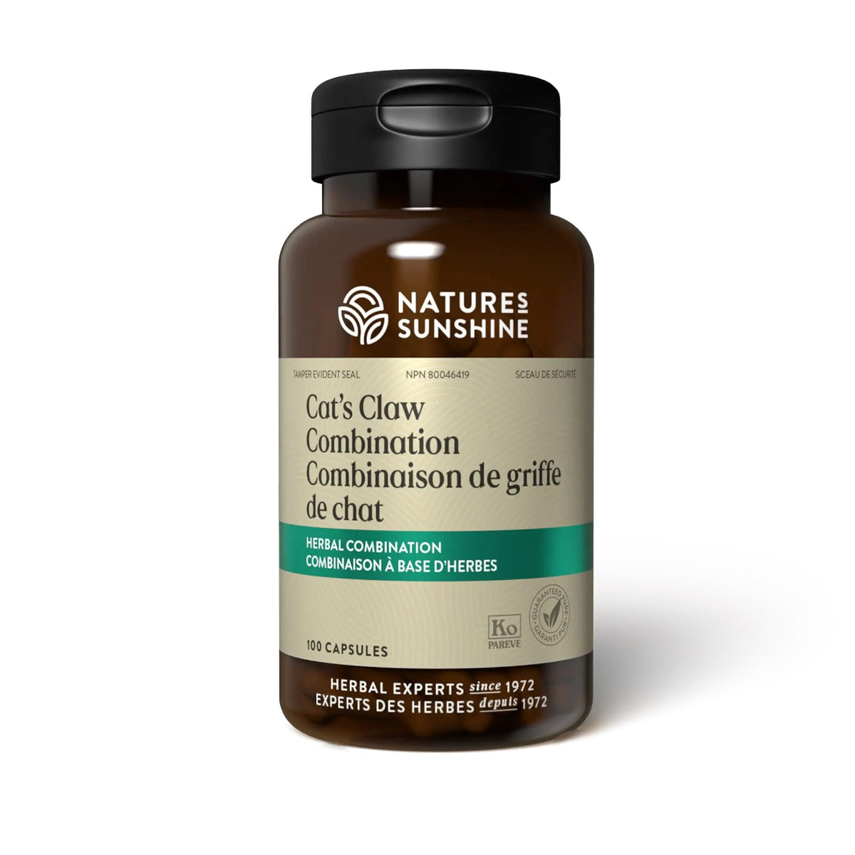 Nature's Sunshine Griffe du chat – bouteille en train de verser, soutien immunitaire potentiel.
