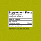 Étiquette Nature's Sunshine Igname Sauvage – informations claires et ingrédients naturels.