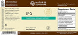 Étiquette Nature's Sunshine JP-X montrant ingrédients naturels et fabrication aux États-Unis.