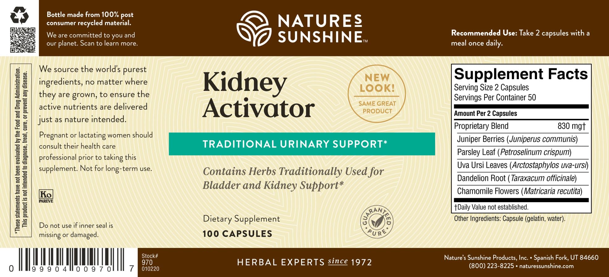 Nature's Sunshine Activateur Rénal – Détails capsules: soutien éventuel des fonctions corporelles.