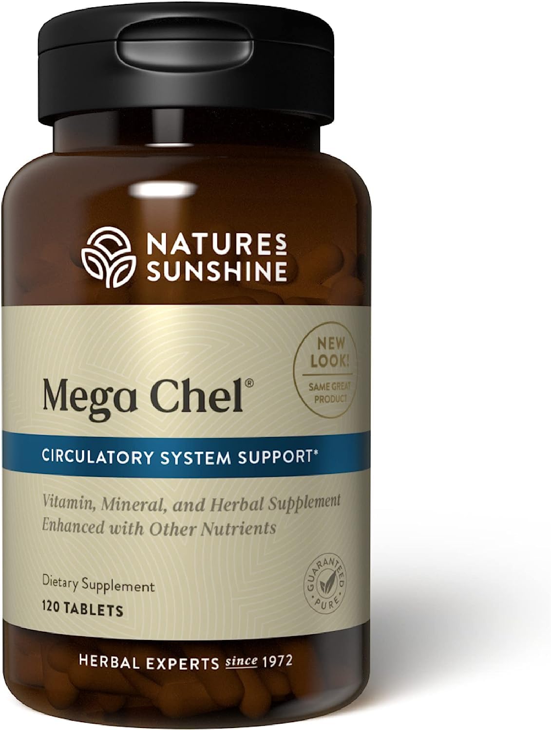 Nature's Sunshine Mega-Chel – Bouteille montrant les nutriments pour le système circulatoire.