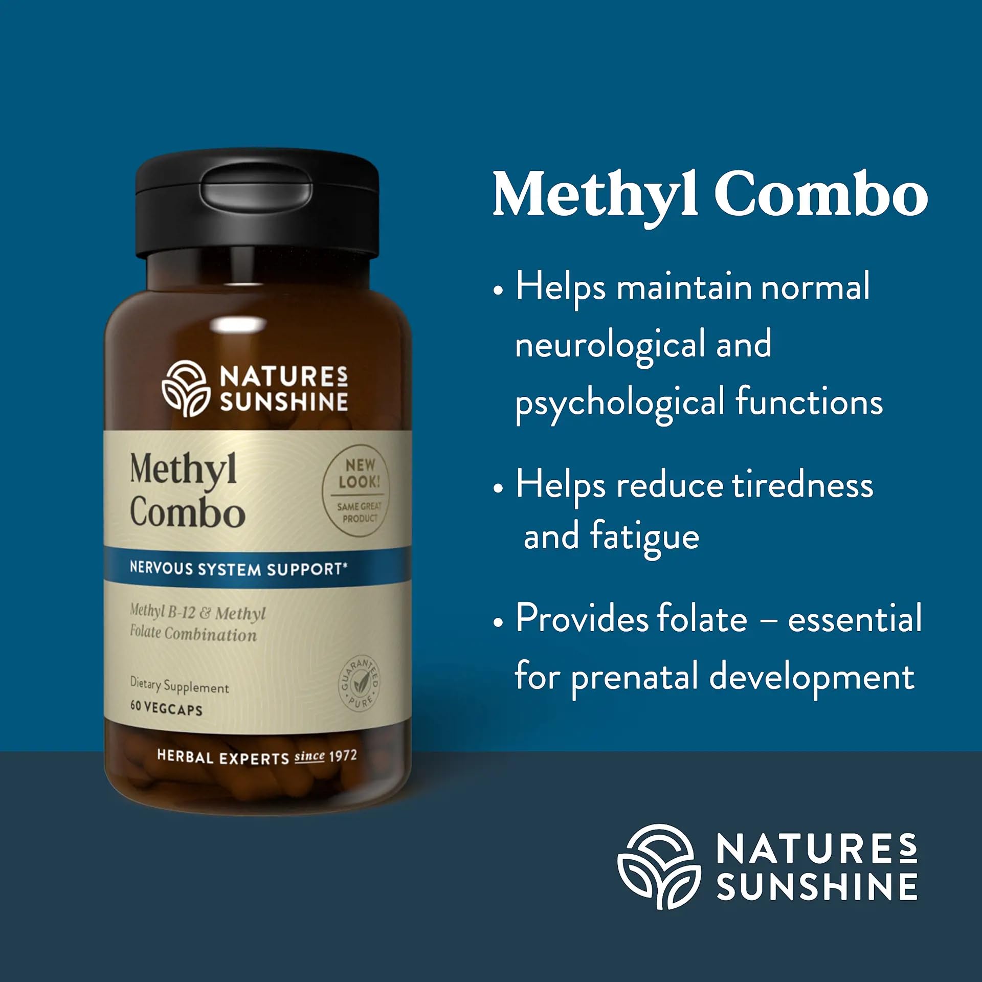 Étiquette Nature's Sunshine Methyl Combo avec nutriments clés et instructions