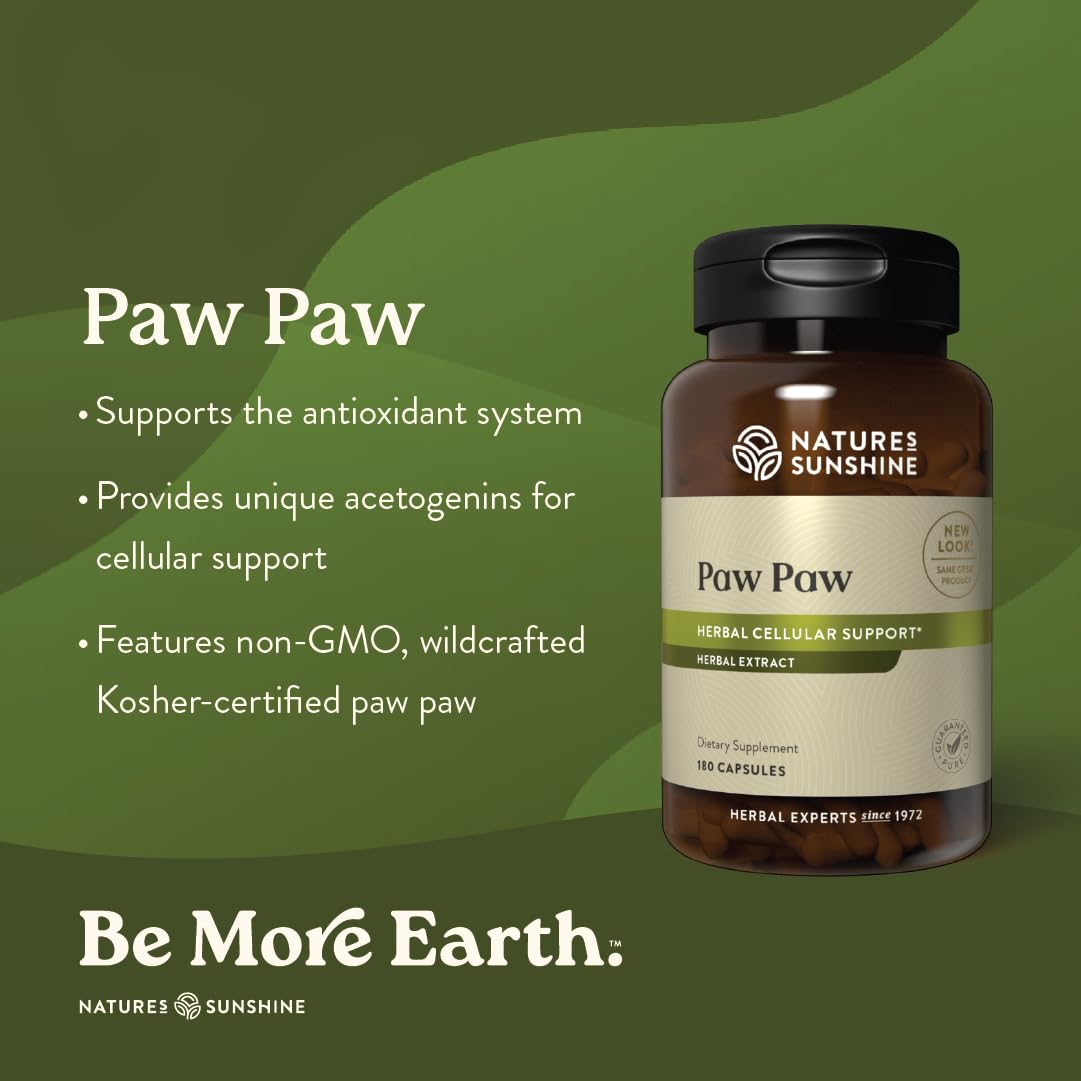 Nature's Sunshine Paw Paw Cell-Reg, étiquette claire: standardisé pour les acéto-génines et usages potentiels.