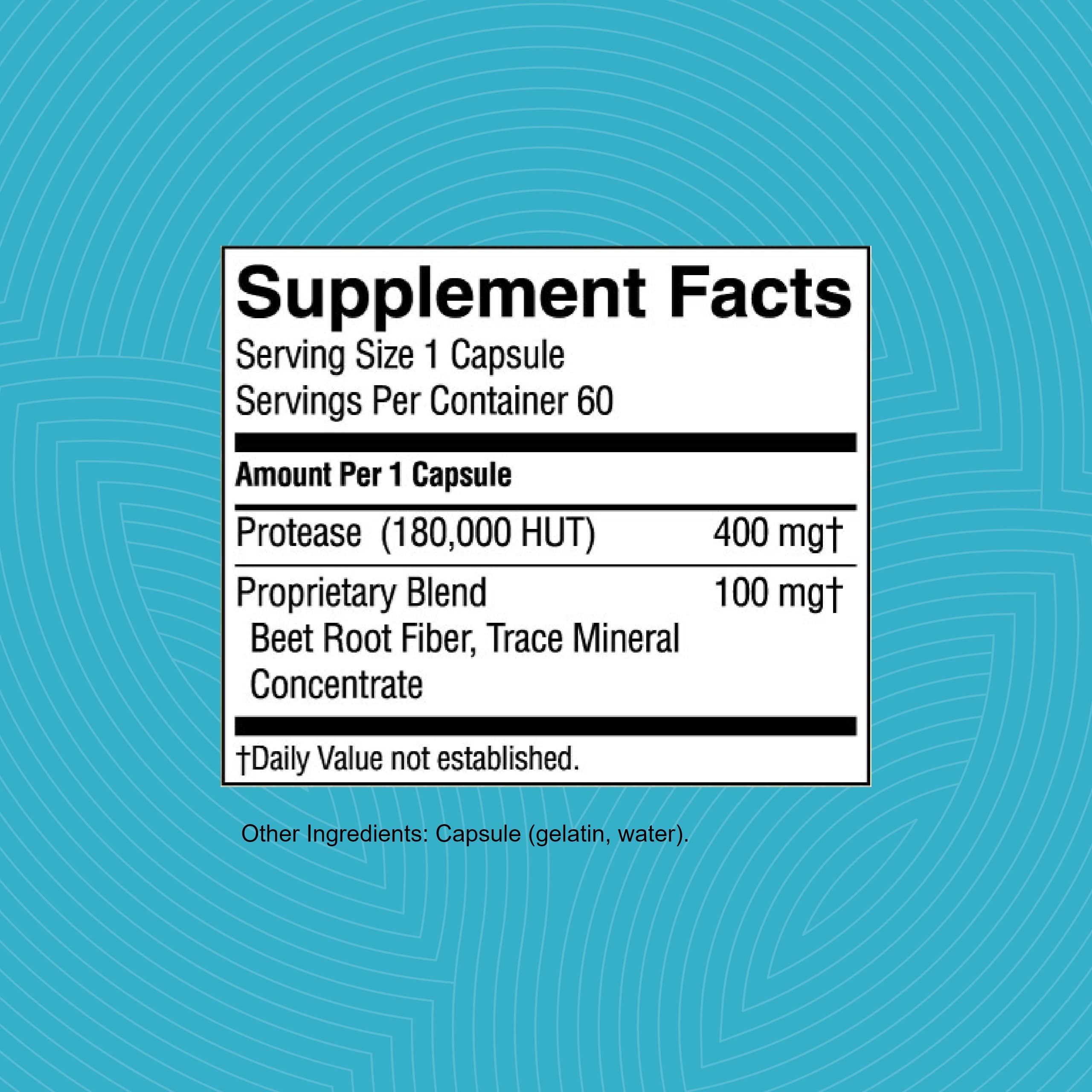 Étiquette claire du produit Nature's Sunshine Protease avec informations utiles.