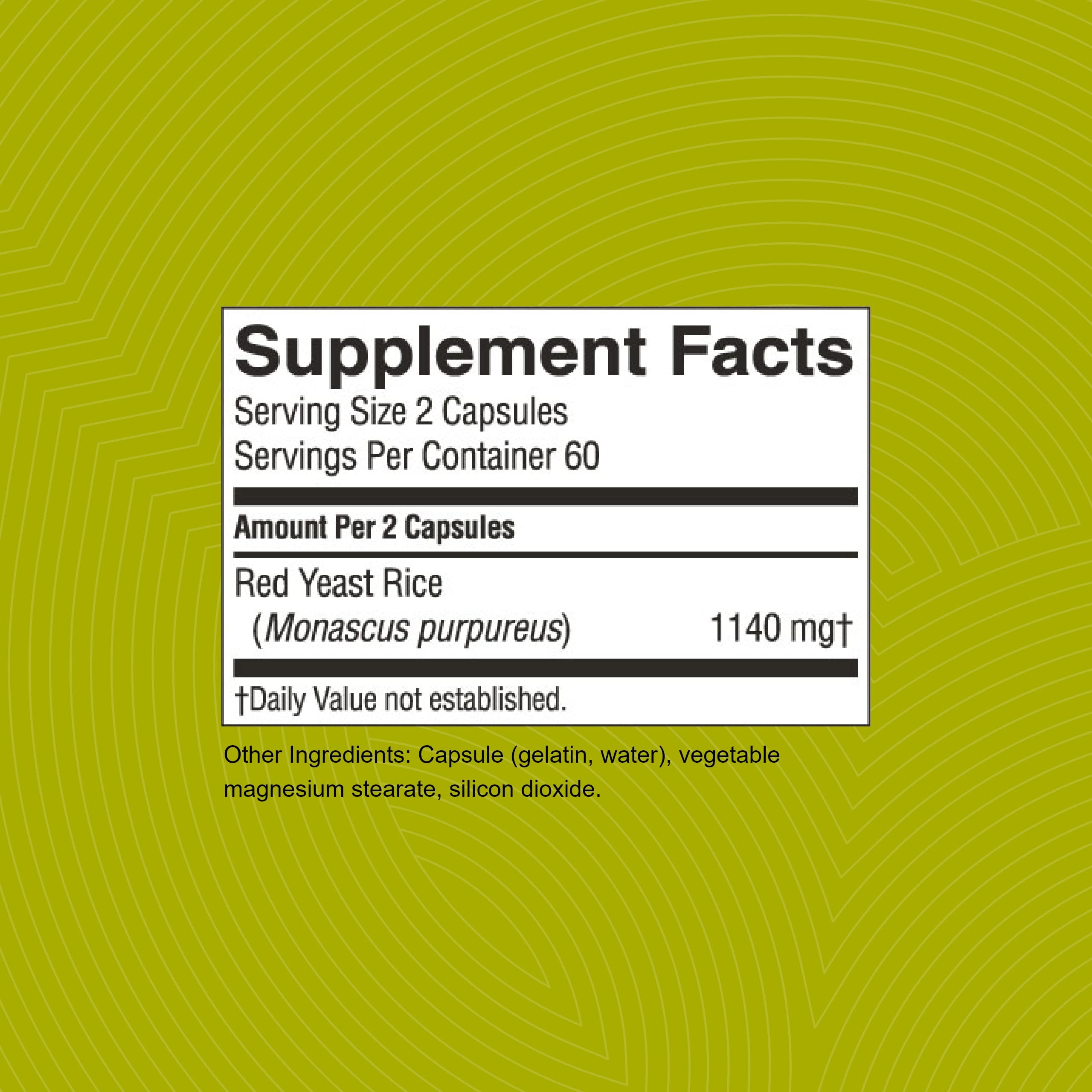 Étiquette Nature's Sunshine Riz Rouge Fermenté – emballage clair indiquant le dosage 1140 mg