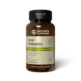 Nature's Sunshine Saw Palmetto, capsules en boîte, soutien potentiel à l'équilibre hormonal.