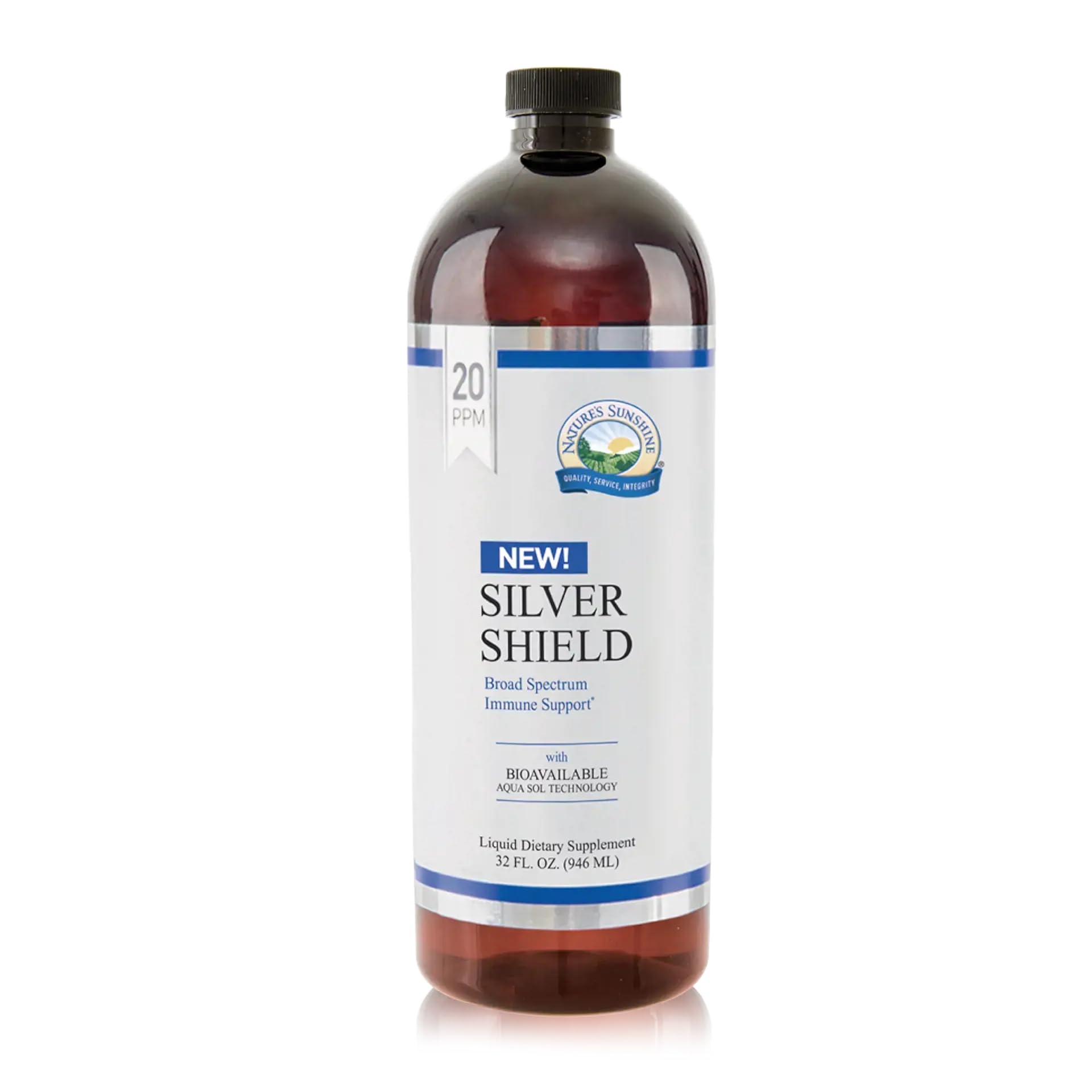 Nature's Sunshine Silver Shield Liquide, flacon 32 oz, soutien potentiel au quotidien.