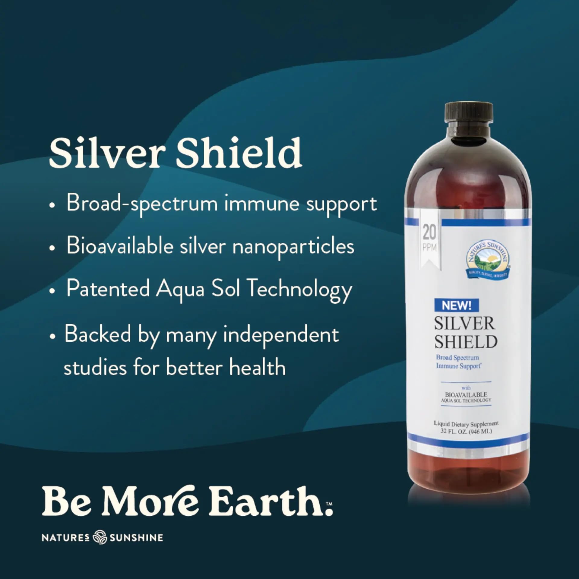 Nature's Sunshine Silver Shield, particules nano visibles, absorption potentielle pour l'organisme.