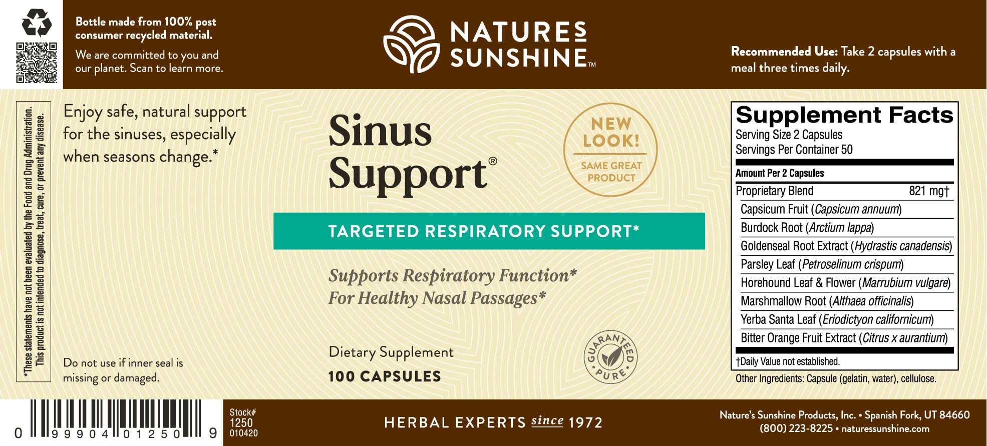 Conditionnement pratique Nature's Sunshine Sinus Support EF pour la maison.