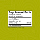 Nature's Sunshine Slippery Elm, etiquette verso, conseils d'utilisation et composition.