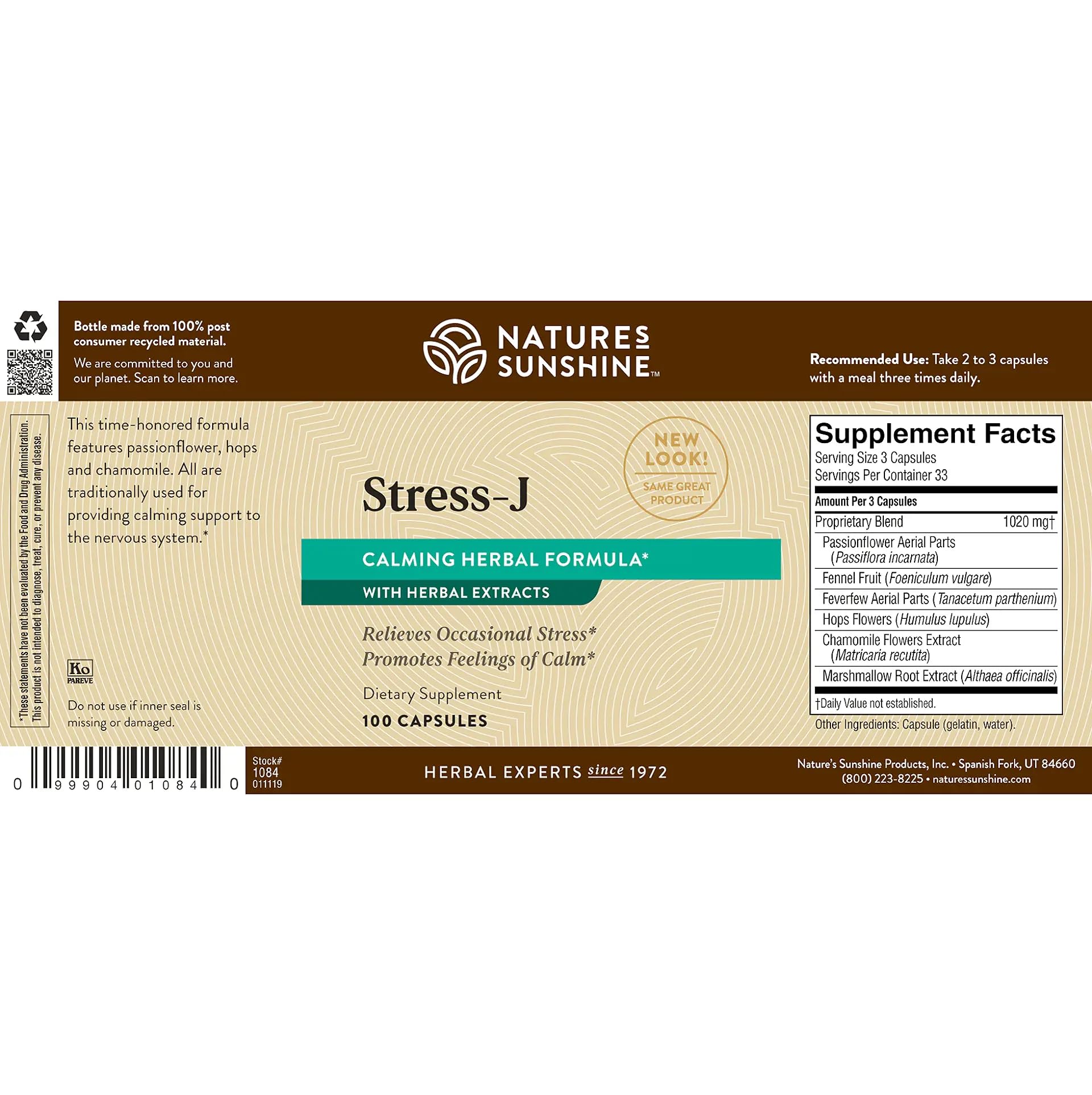 Emballage Stress-J Nature's Sunshine, format pratique pour routine bien-être