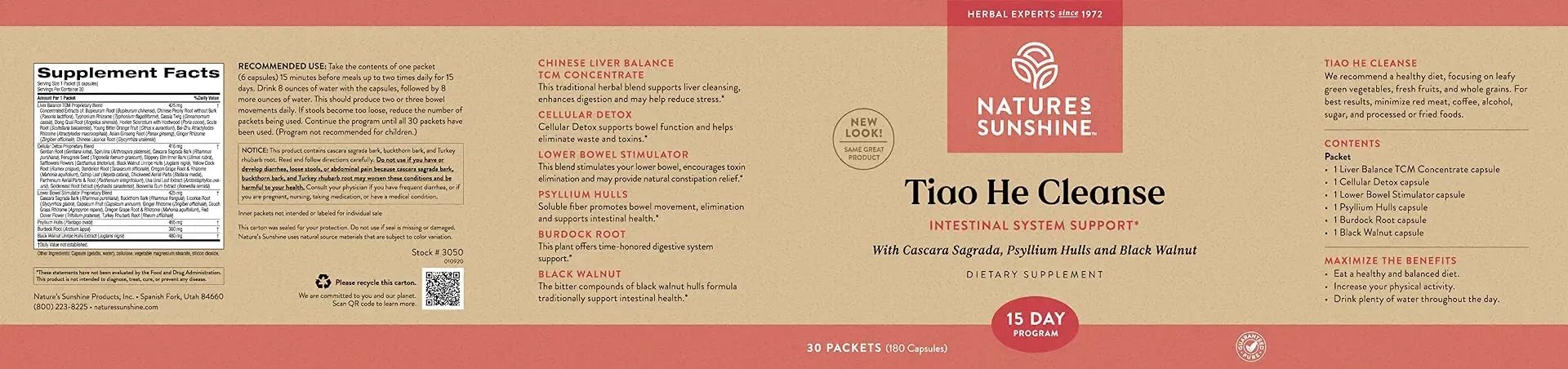 Nature's Sunshine Tiao He: dosage quotidien pour le confort intestinal et énergie