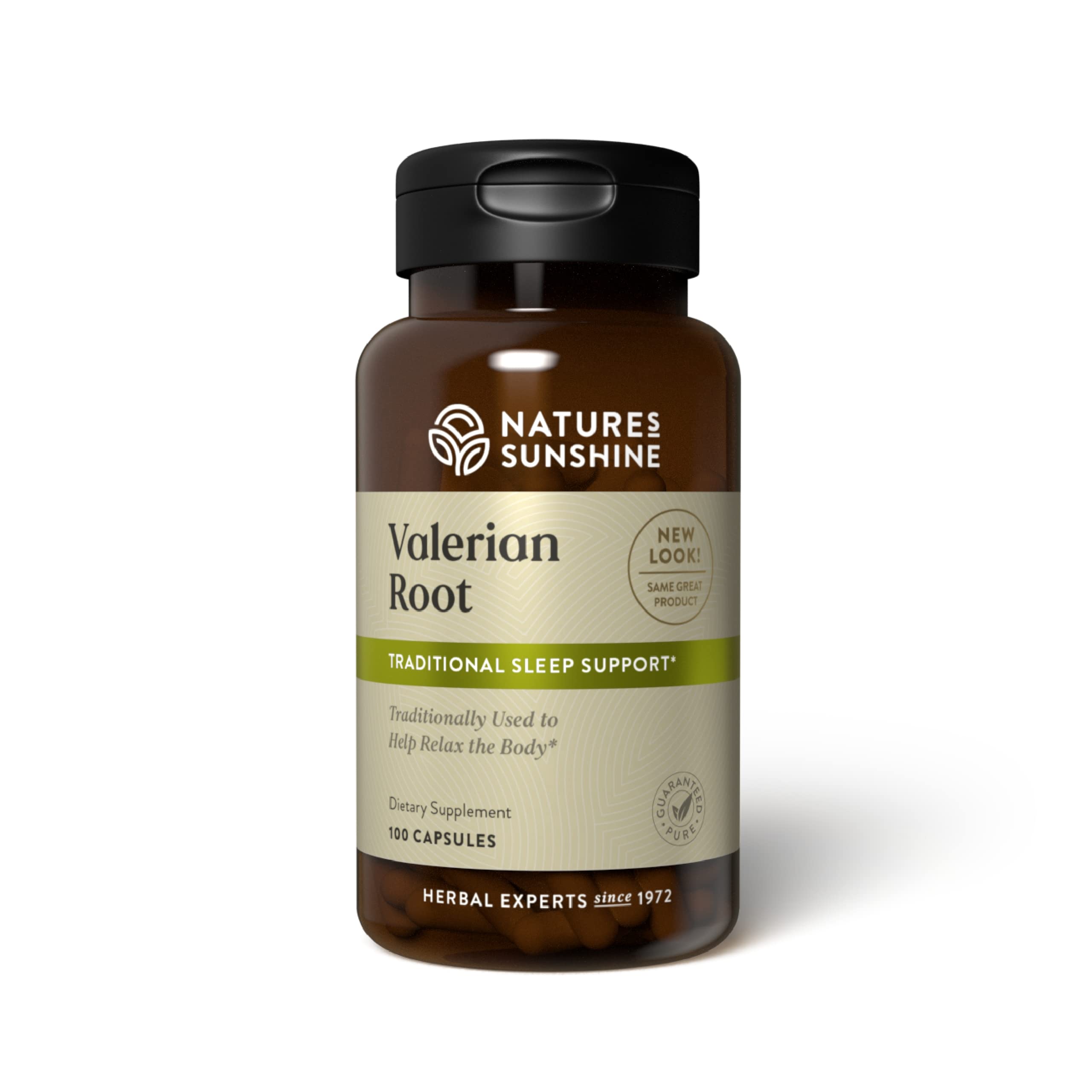 Nature's Sunshine Valerian Root – bouteille de 100 capsules pour relaxation potentielle.