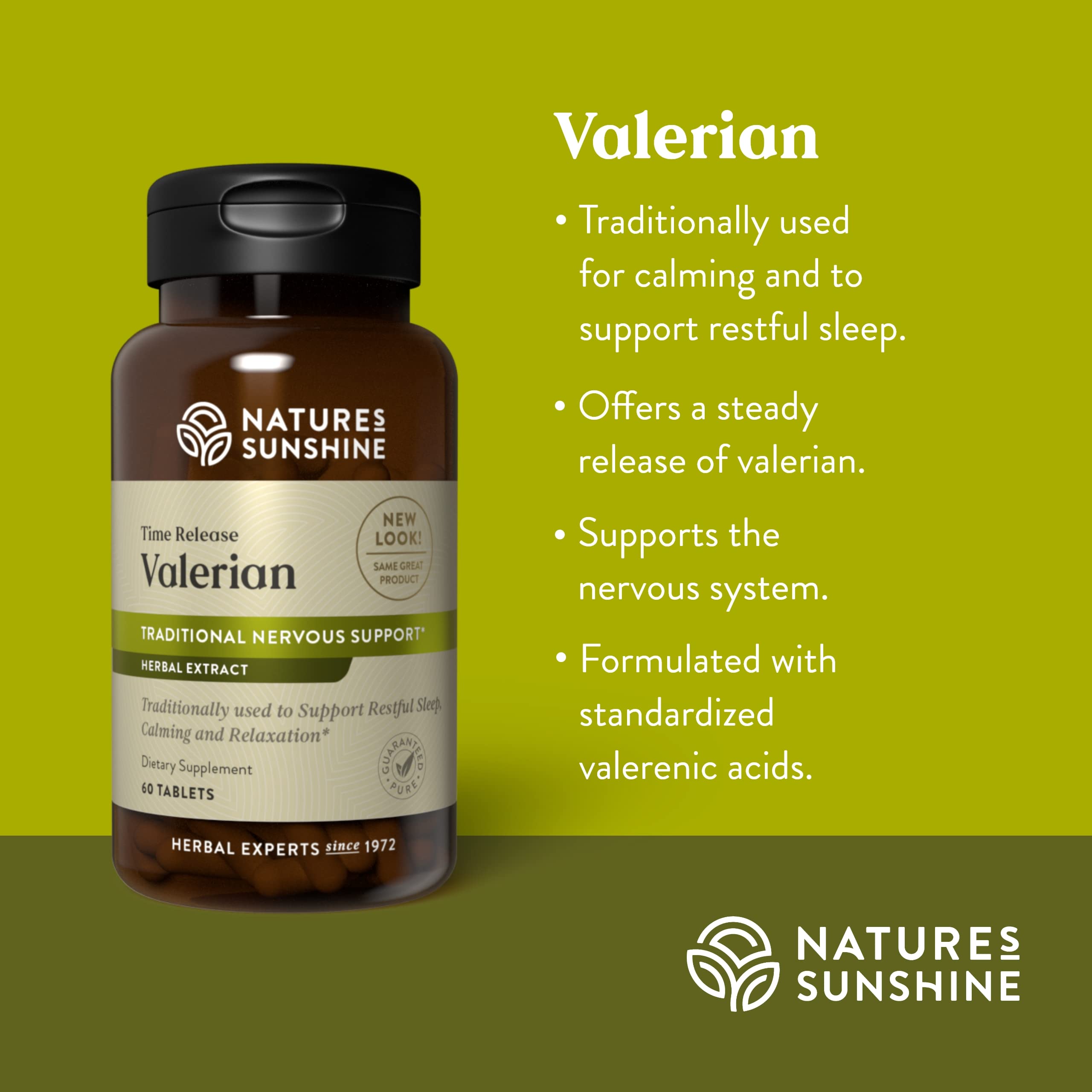 Nature's Sunshine valeriane - capsules visibles soutiennent sommeil relaxation.