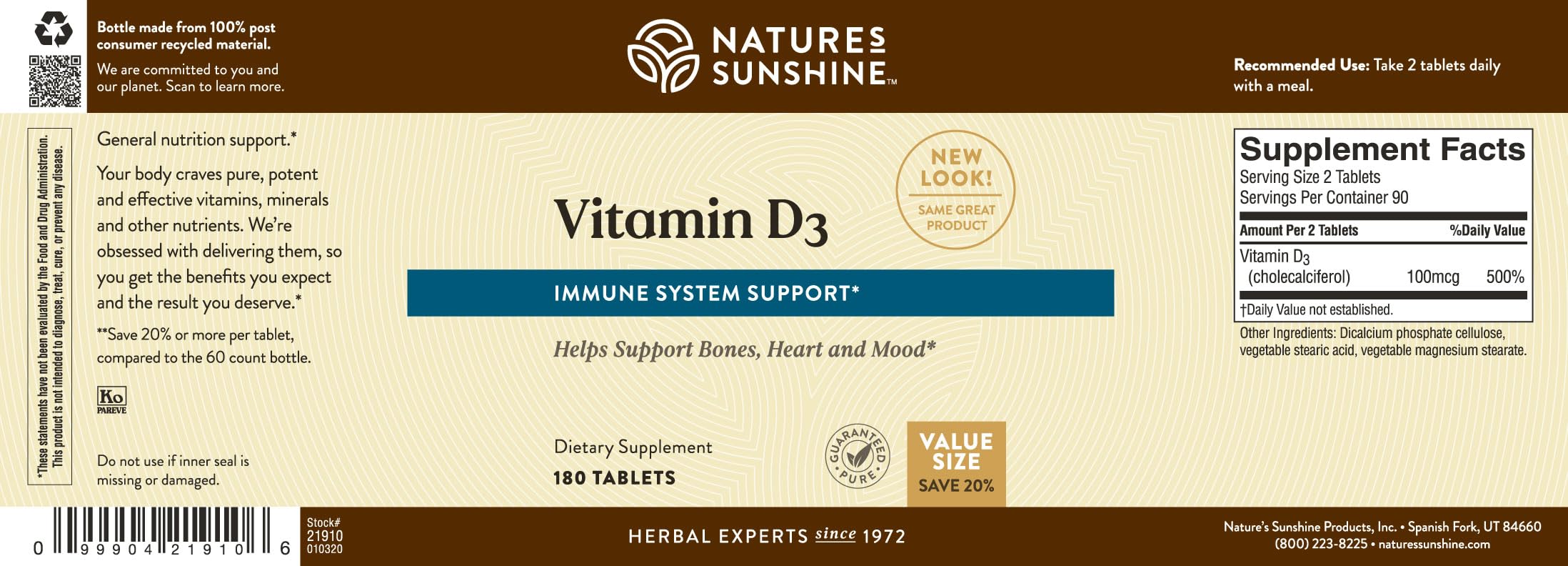 Utilisation quotidienne Nature's Sunshine Vitamine D3 pour le bien-être général.