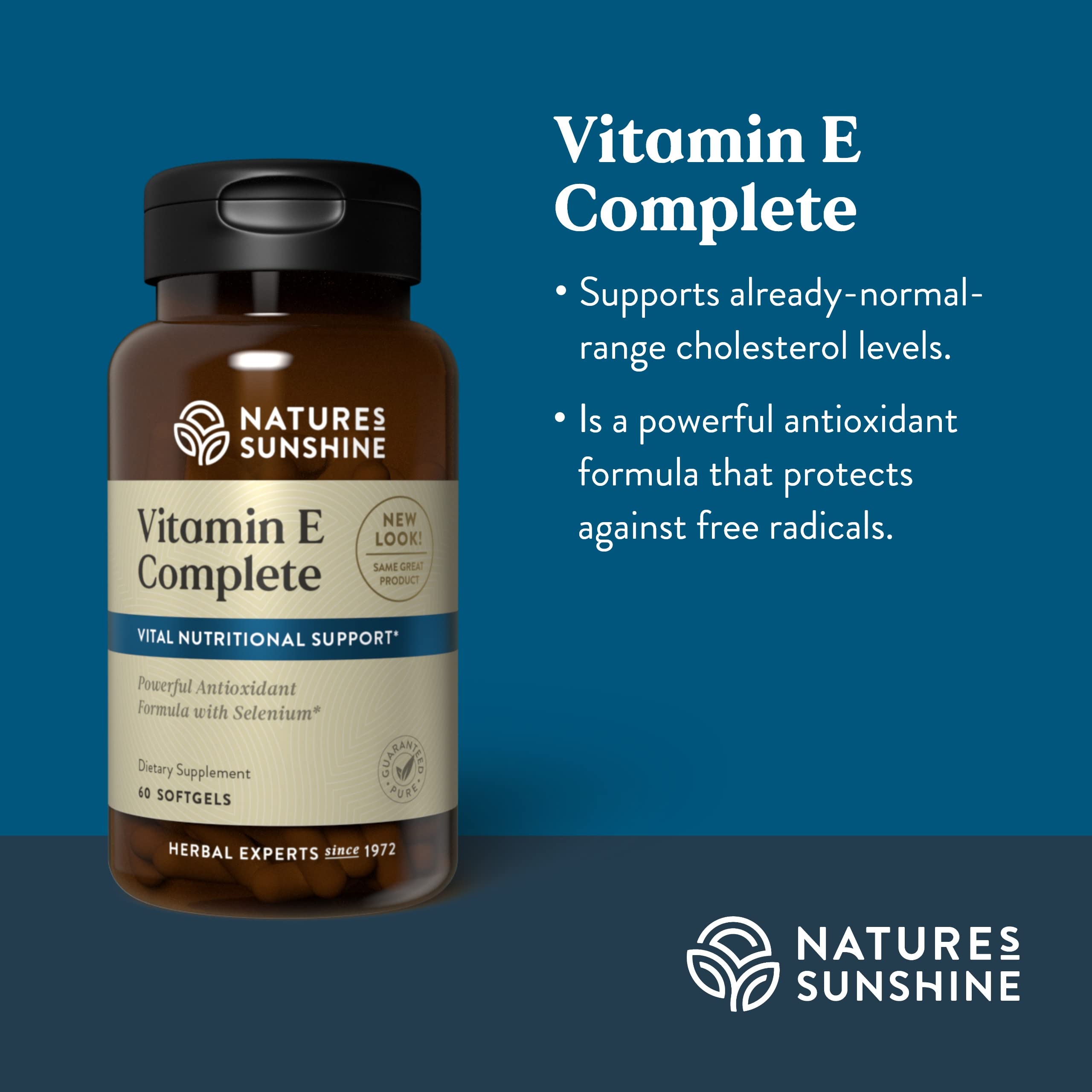 Nature's Sunshine Vitamine E Complete – emballage soigné, utilisation journalière facilitée.