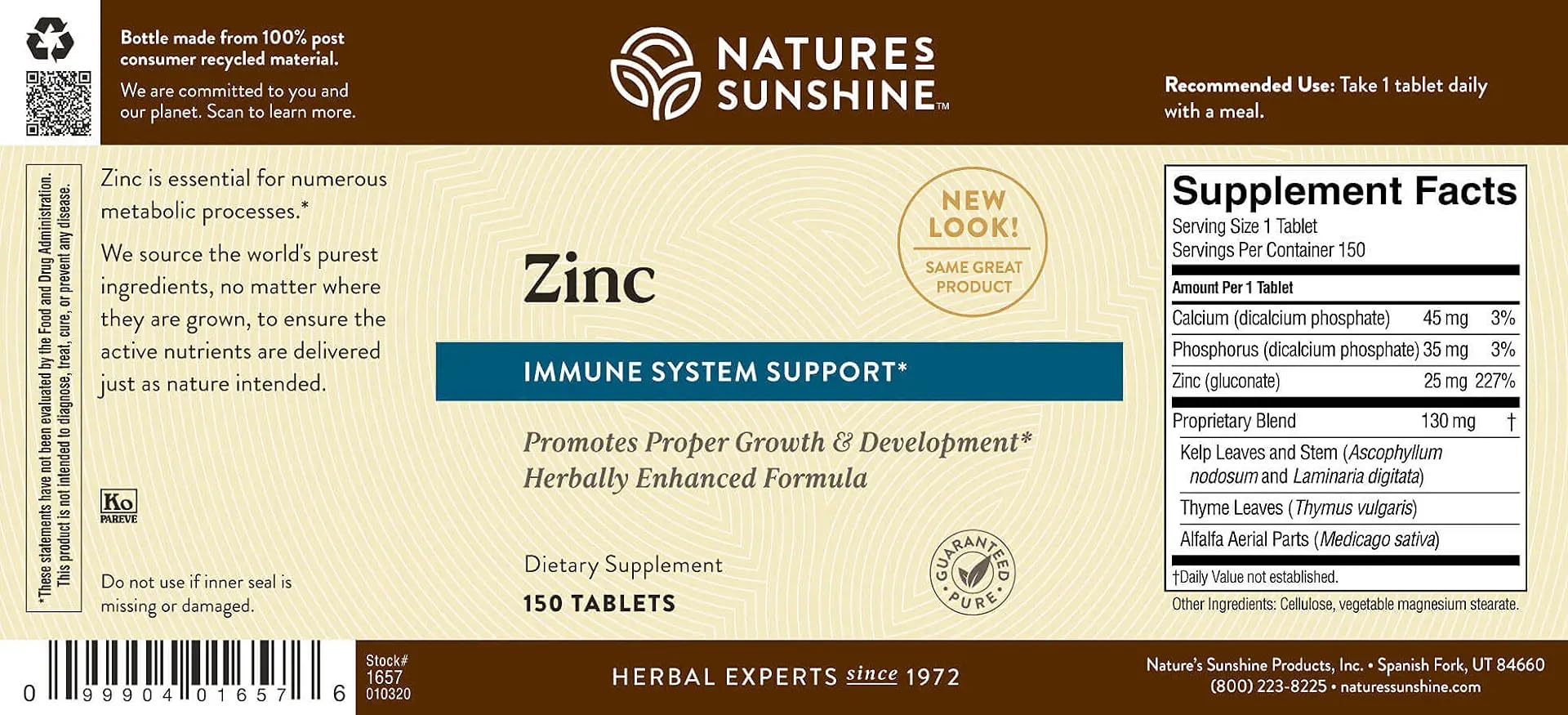 Nature's Sunshine Zinc 25 mg – dose journalière pratique pour le métabolisme et l’énergie.
