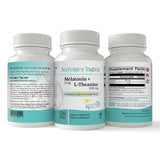Nature's Trove Mélatonine-L-Theanine, capsules visibles pour une détente nocturne.