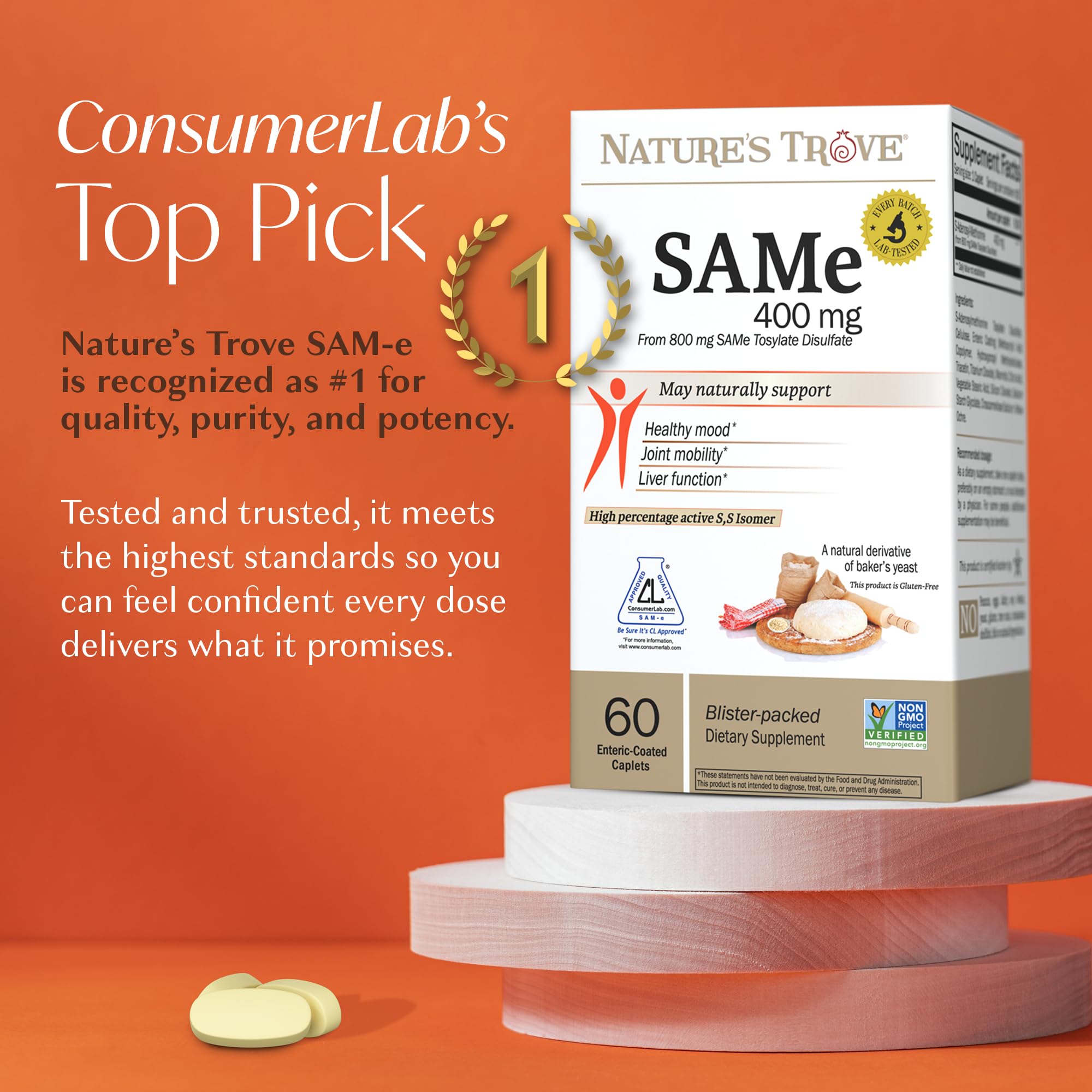 Nature's Trove SAM-e 400 mg caplets blister frais pour une fraîcheur durable