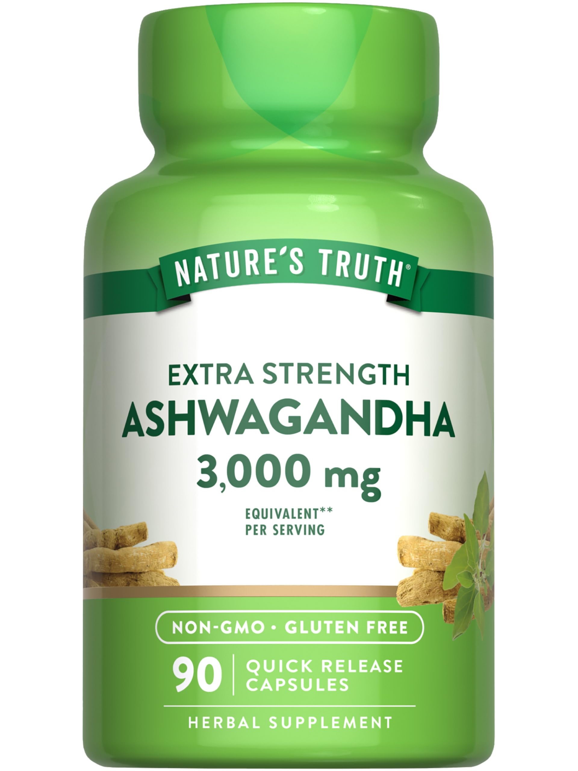 Nature's Truth Ashwagandha capsules: bouteille visible, soutien quotidien et équilibre naturel.