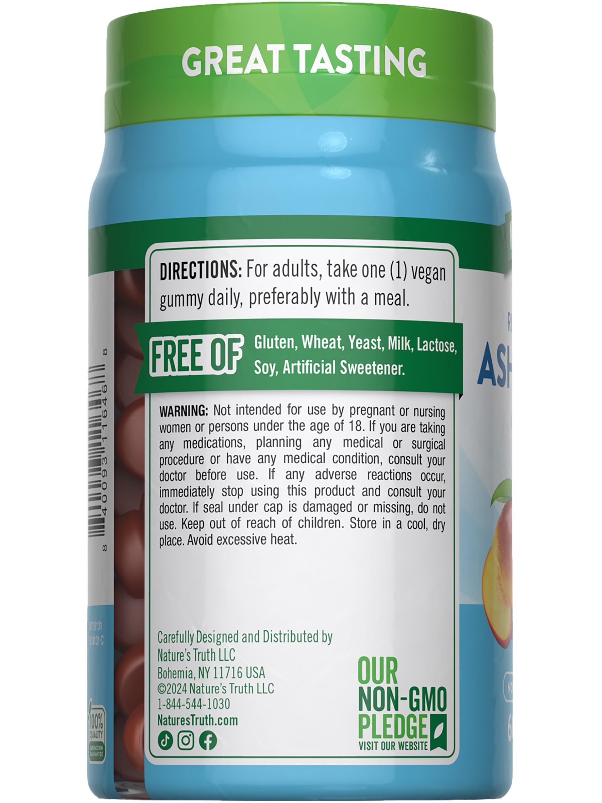 Emballage pratique à emporter Nature's Truth Ashwagandha, idéal lors de déplacements.