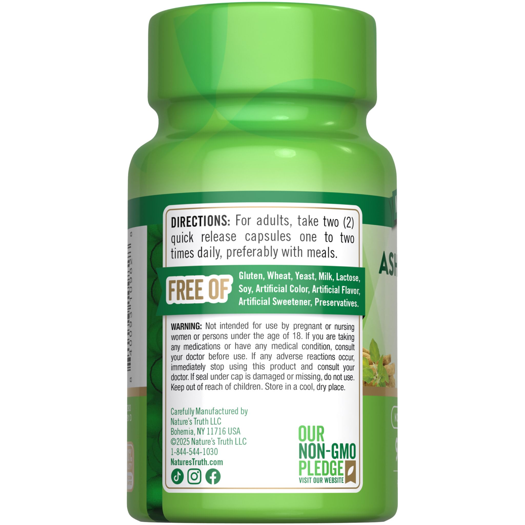Nature's Truth Ashwagandha sans colorants et arômes artificiels.