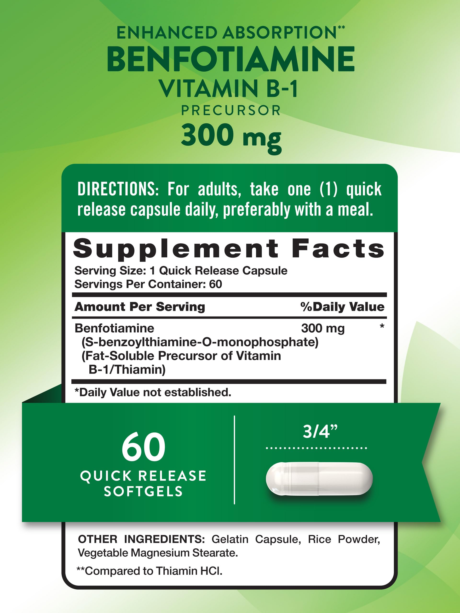 Nature's Truth Benfotiamine, bouteille fermée, format pratique pour le rangement.