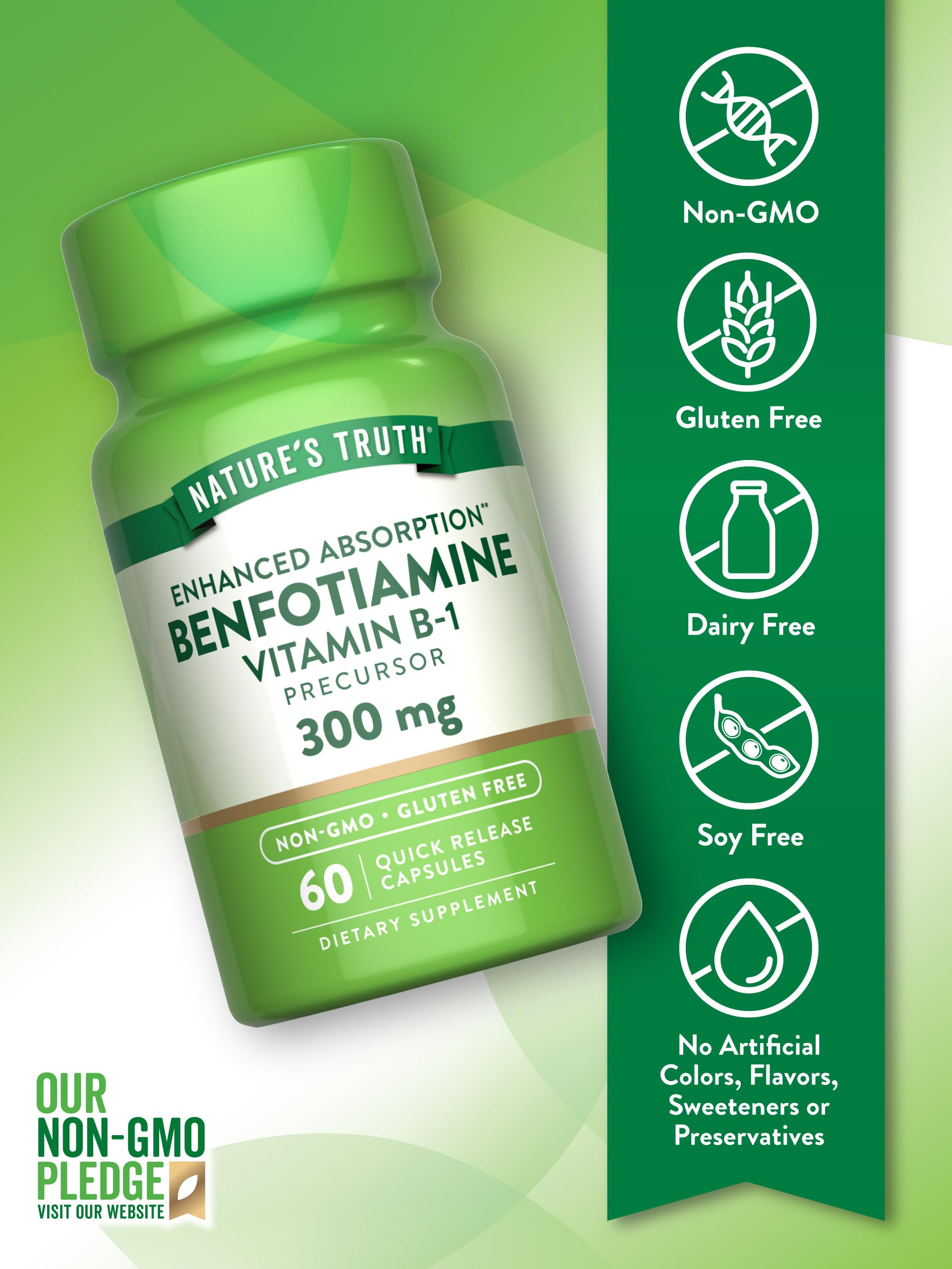 Nature's Truth Benfotiamine, bouteille ouverte, accès rapide aux gélules au besoin.