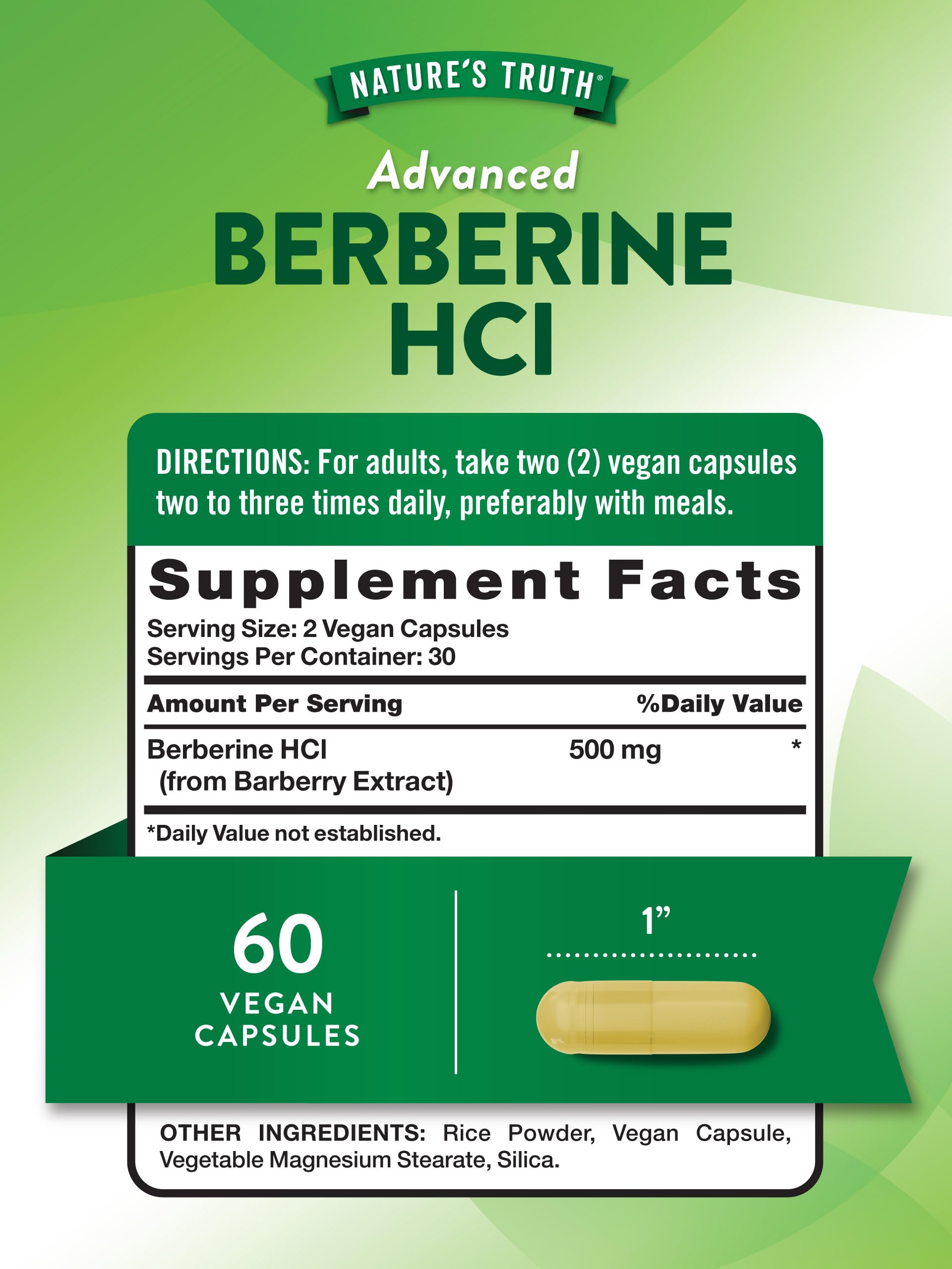 Capsules véganes Nature's Truth Berberine HCl faciles à avaler