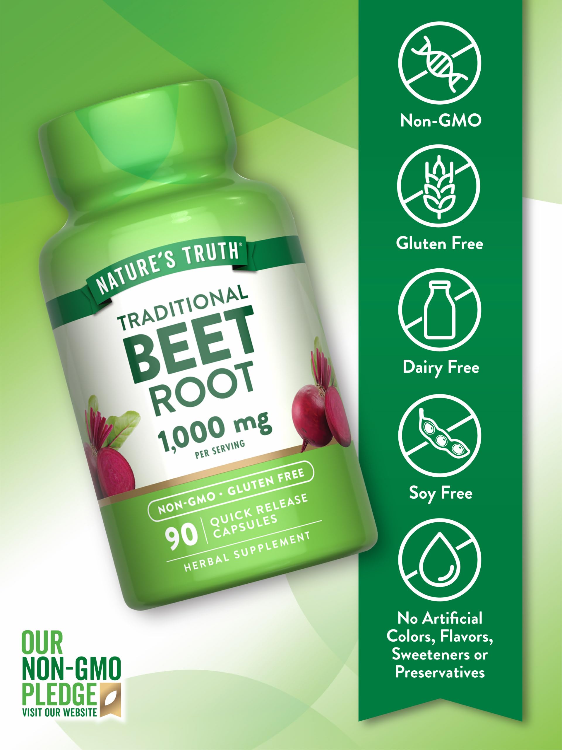 Bouteille Nature's Truth Betterave gélules ouverte pour accès rapide.