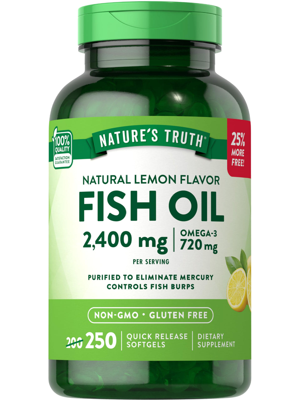 Nature's Truth - Bouteille huile poisson 2400 mg, gélules faciles à avaler
