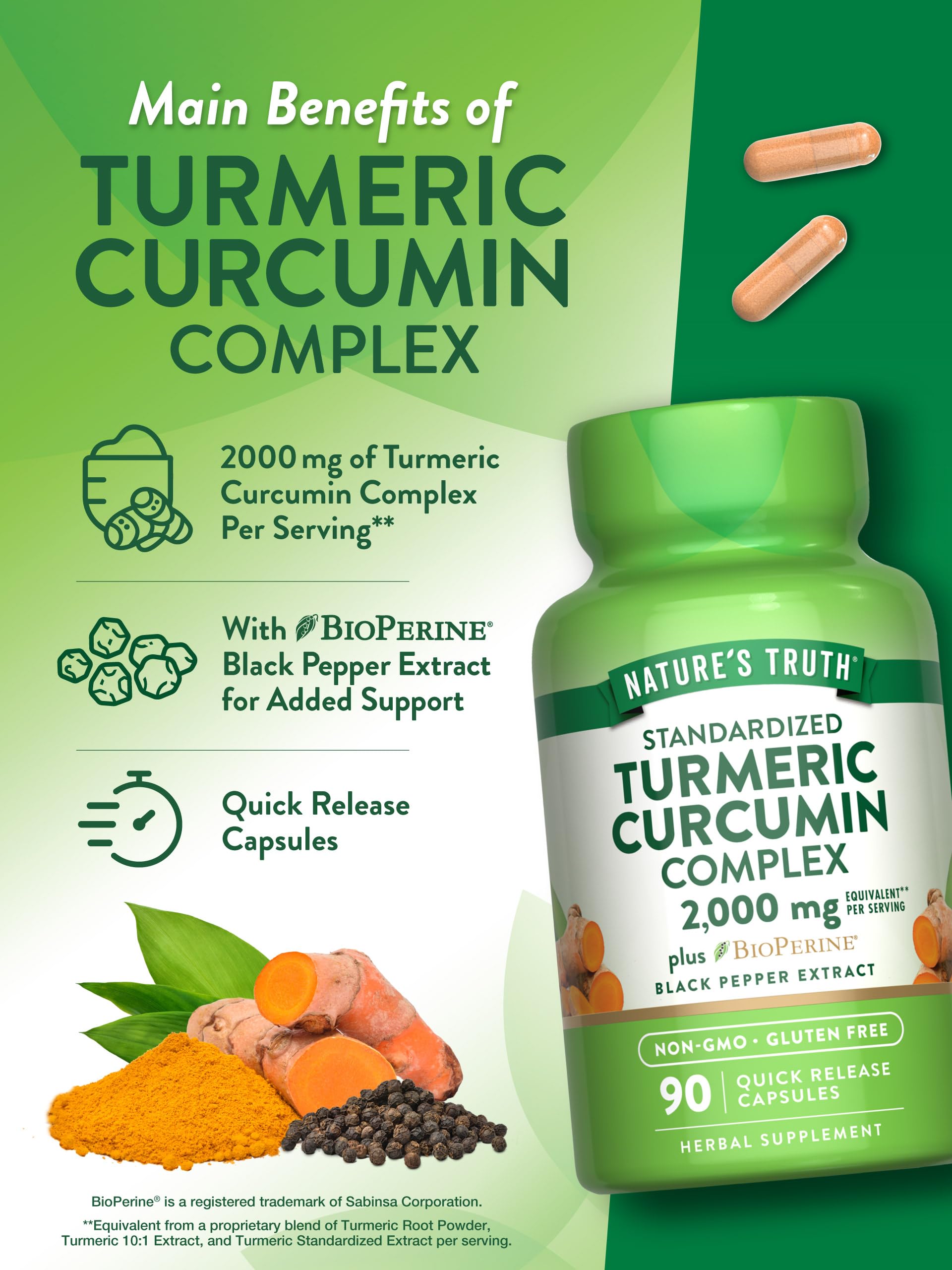Nature's Truth Bouteille Turmeric Capsules – présentation pratique et compacte