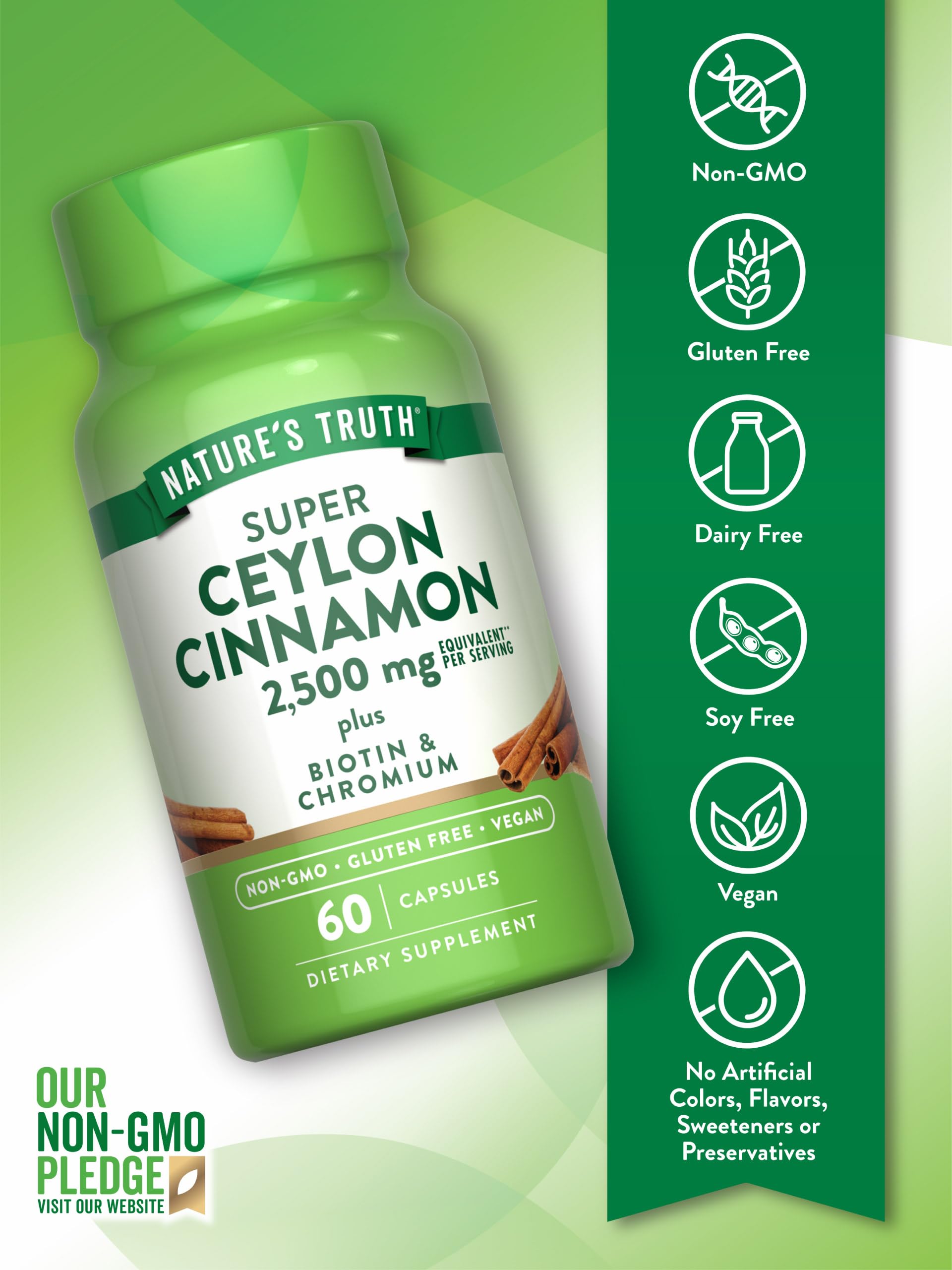 Nature's Truth cannelle Ceylon capsules chromium biotine, soutien au métabolisme des glucides