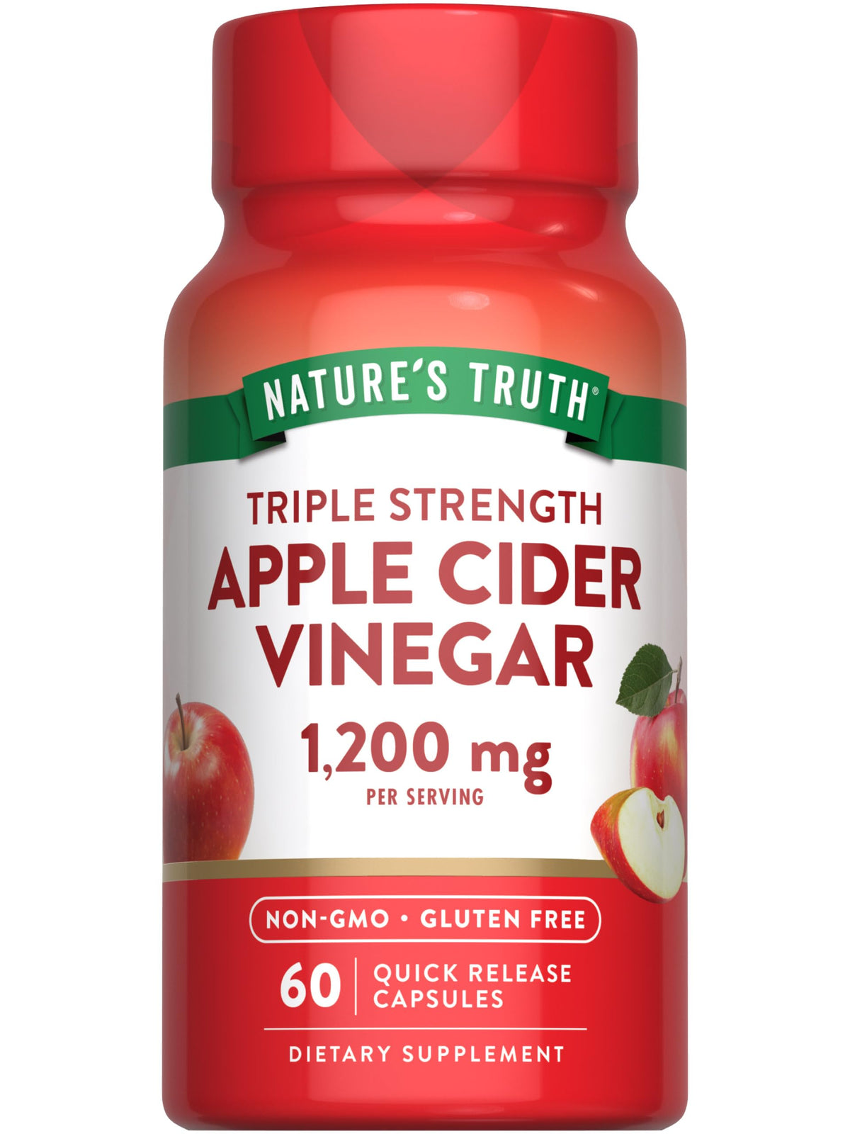 Nature's Truth capsules vinaigre de pomme 1200mg dans boîte, usage pratique.