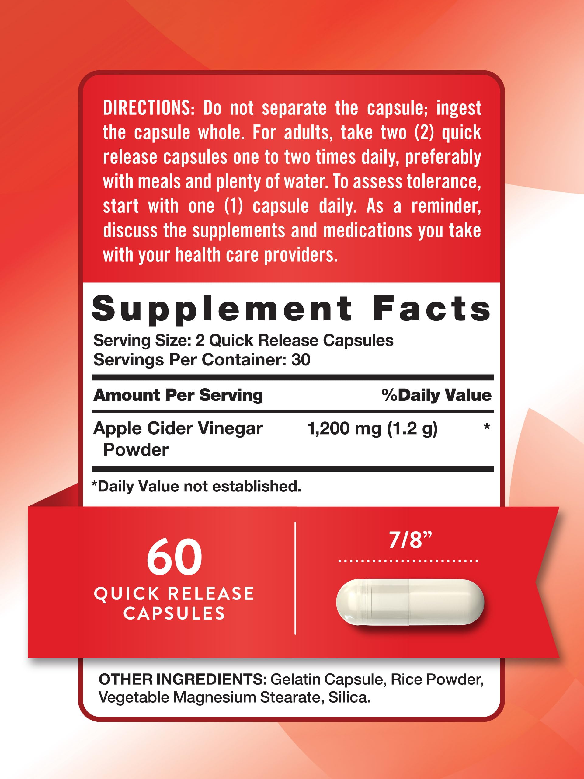 Nature's Truth capsules vinaigre de pomme 1200mg, faciles à avaler pour la vie active.