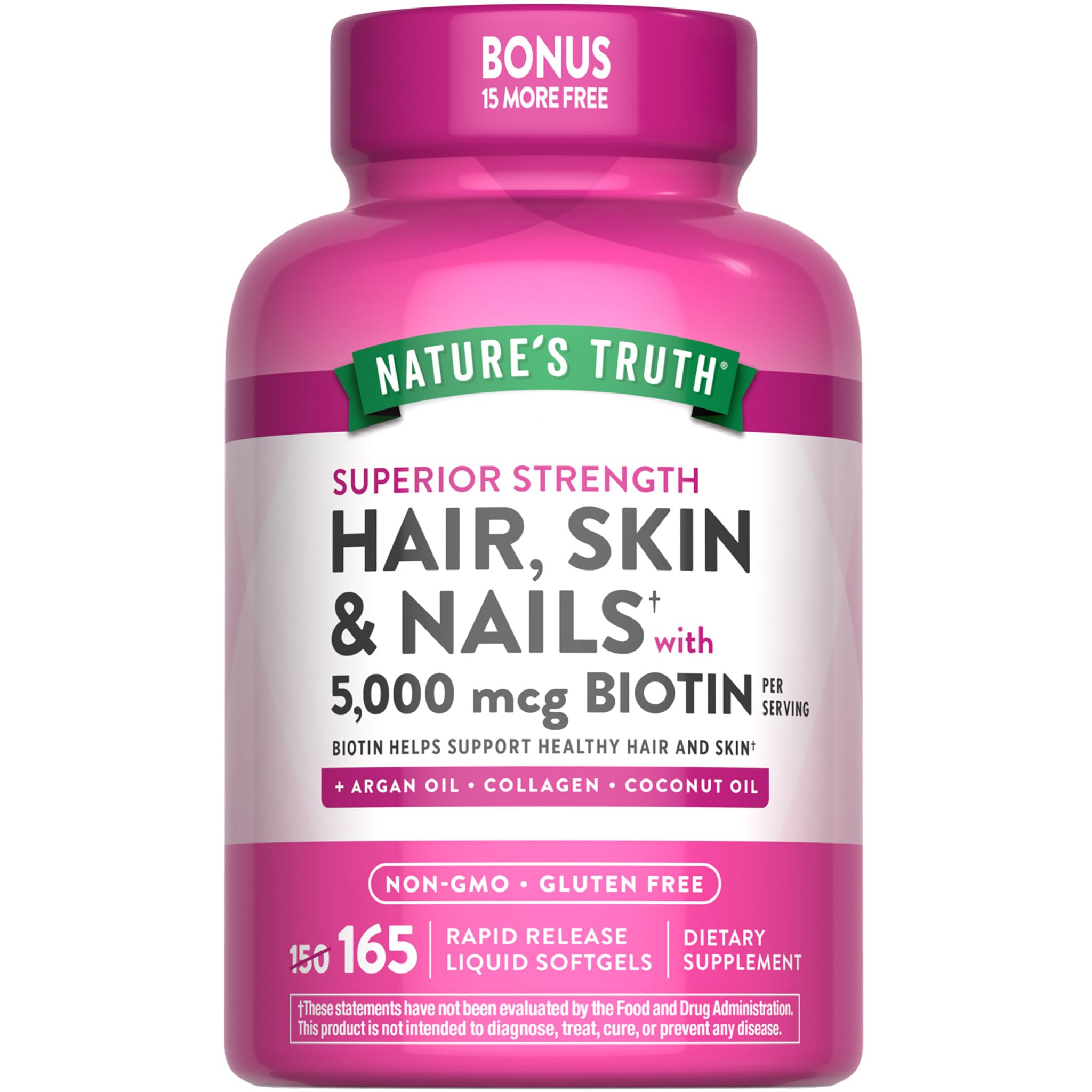 Nature's Truth Biotine 5000 mcg pour cheveux forts et peau éclatante.