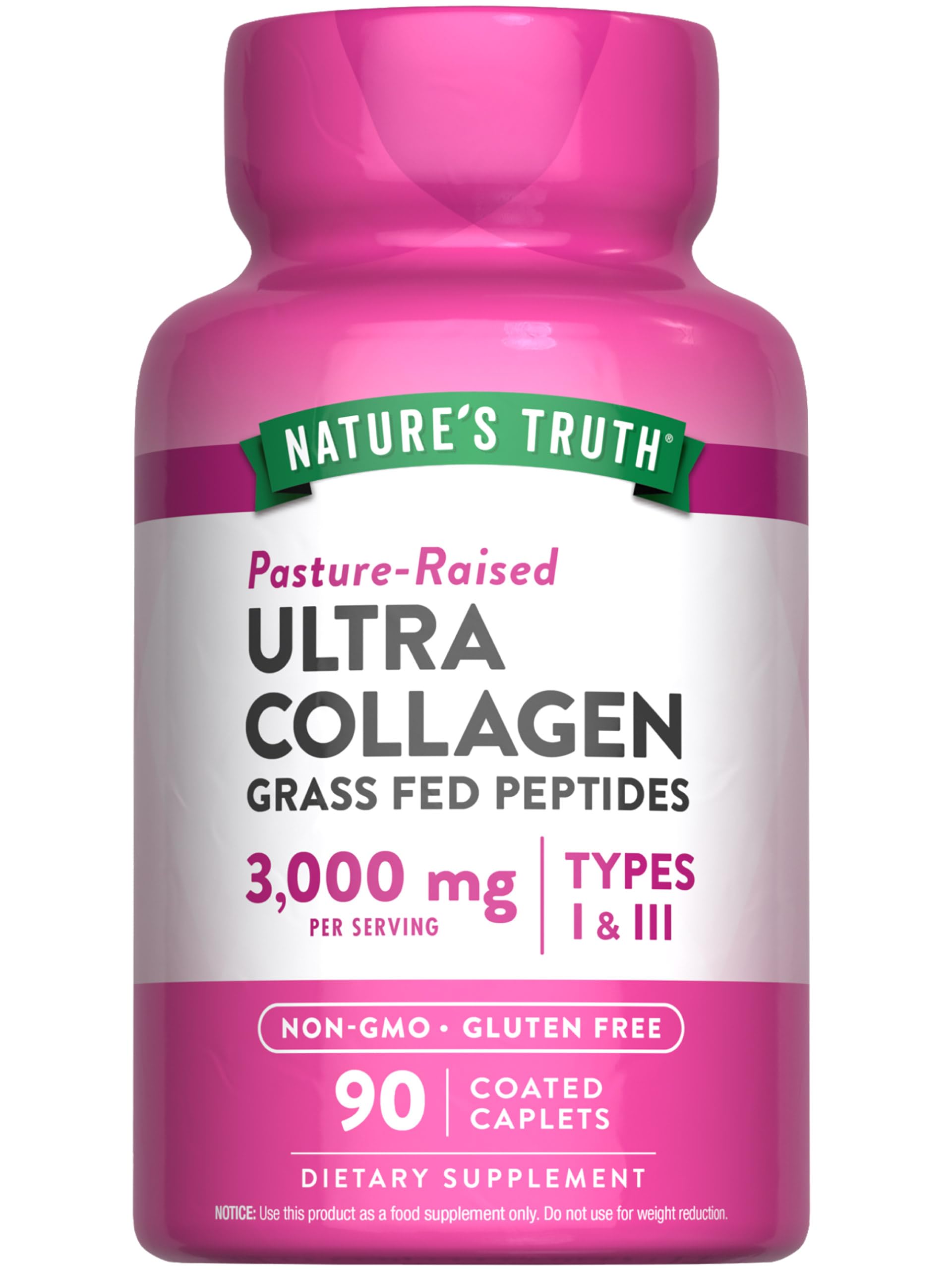Nature's Truth peptides de collagène, bouteille de 90 caplets prête à l’emploi.
