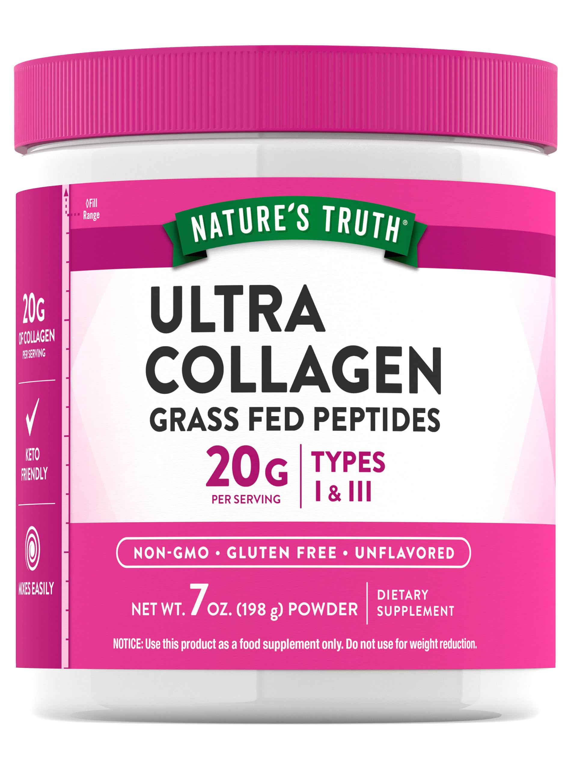 Nature's Truth Collagène Poudre, bouteille avec étiquette, pratique au quotidien