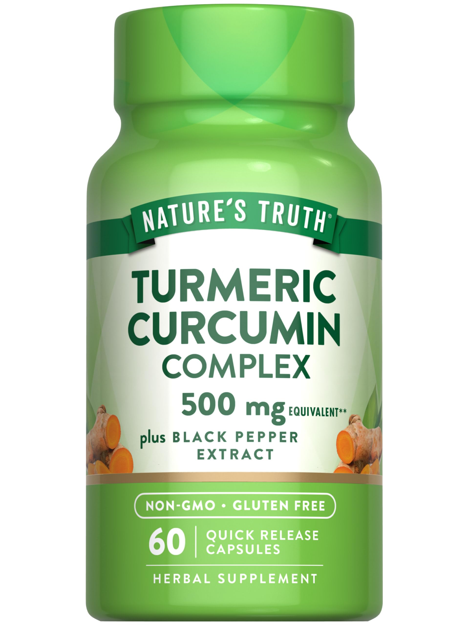 Nature's Truth Curcumine de Curcuma avec Extrait de Poivre Noir, capsules faciles à avaler.