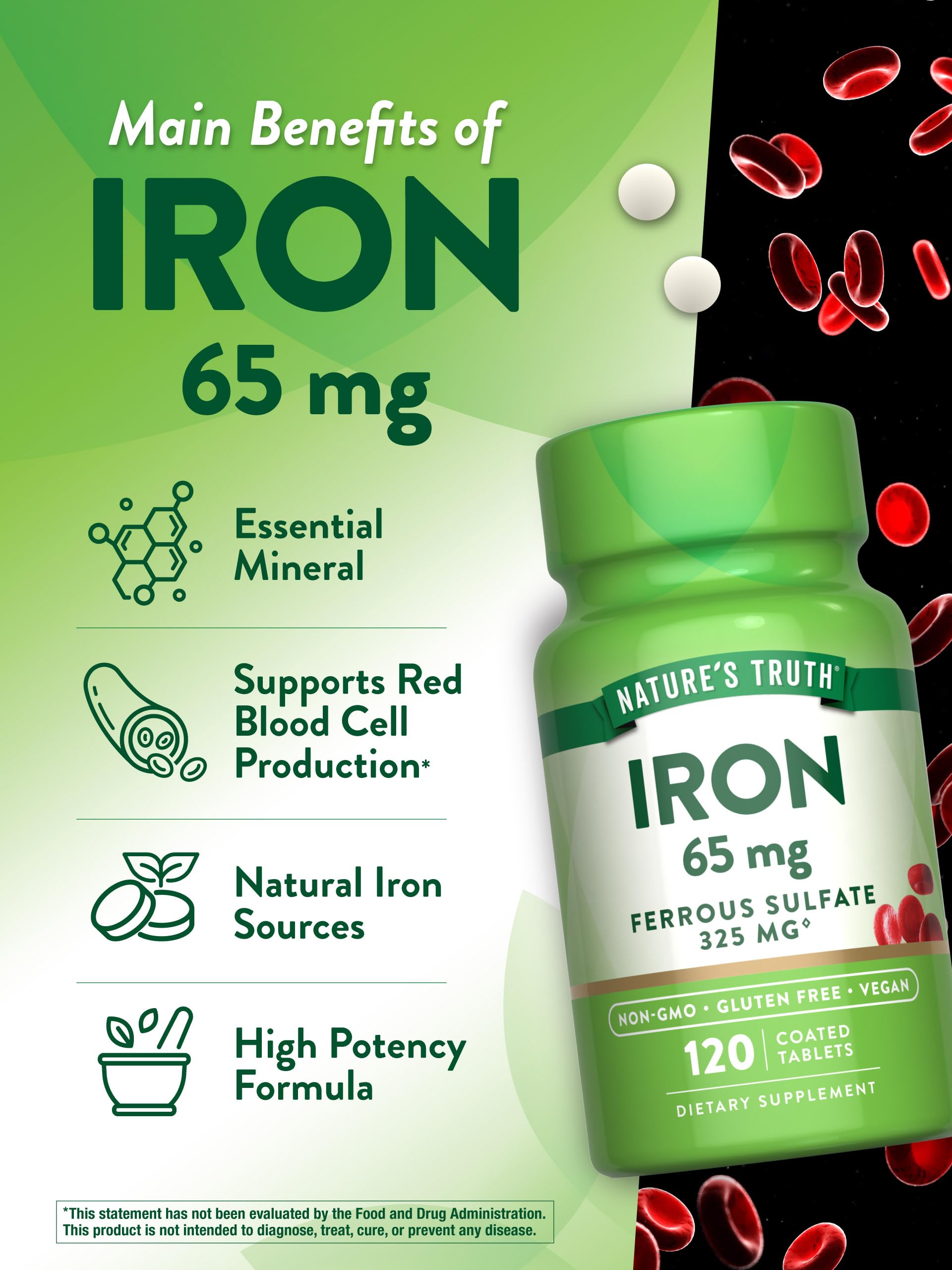 Nature's Truth étiquette nutritionnelle et dosage des comprimés.